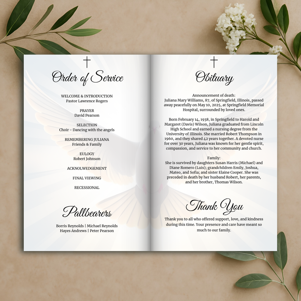Angelic Light Funeral Program