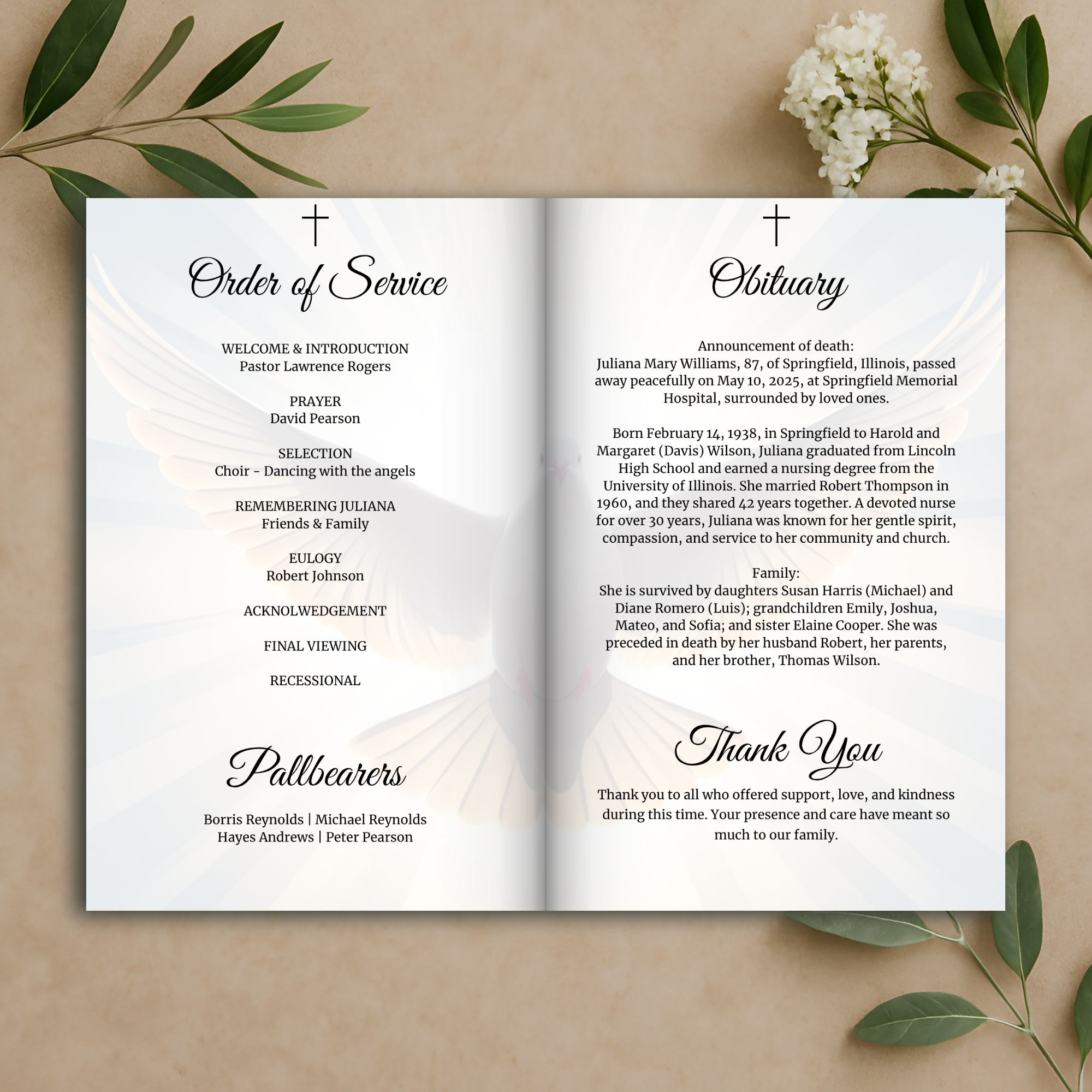 Angelic Light Funeral Program