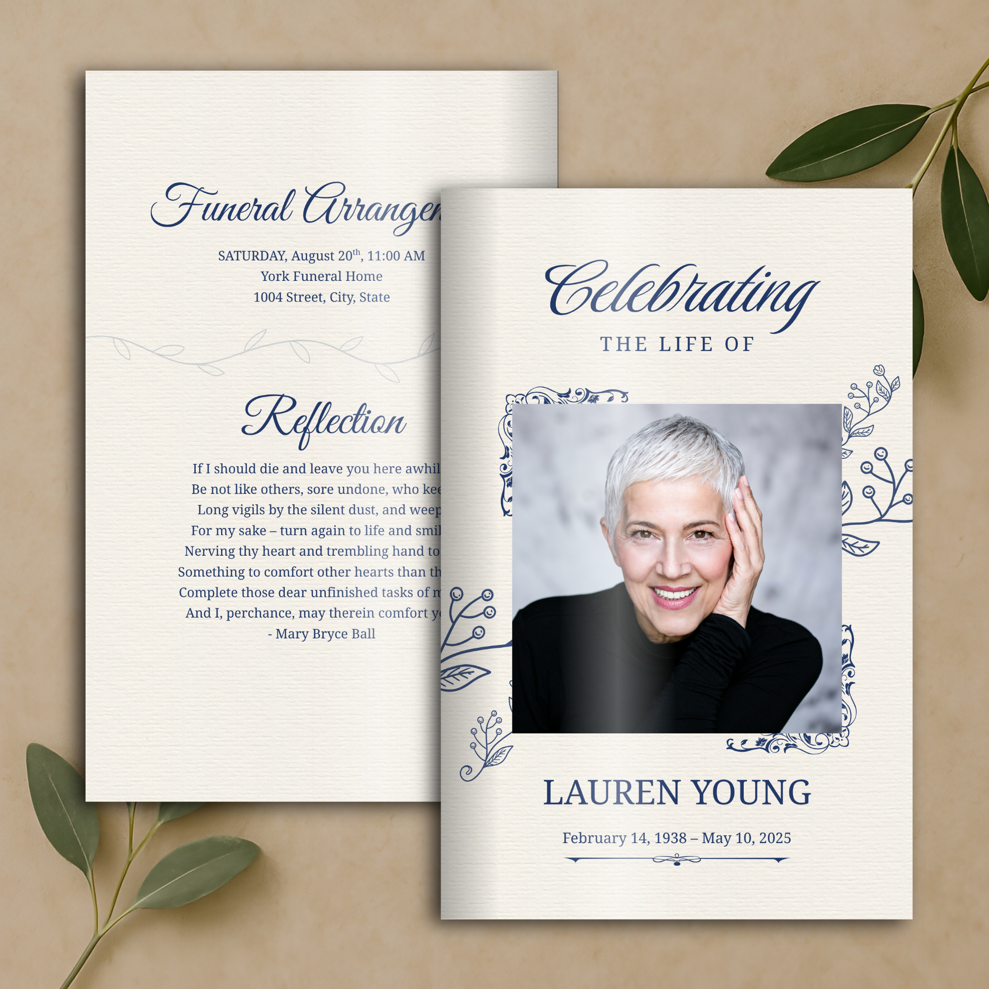 Blue Blossom Funeral Program