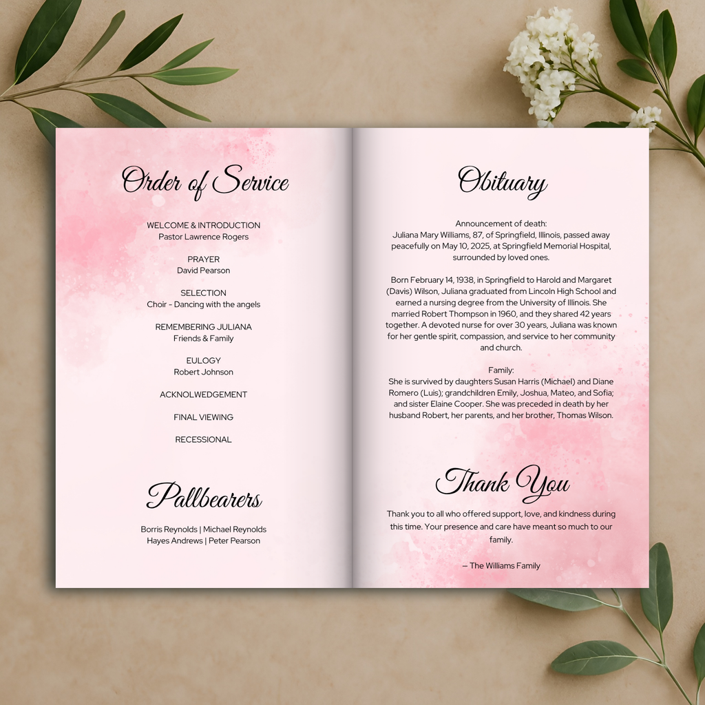 Blush Reverie Funeral Program