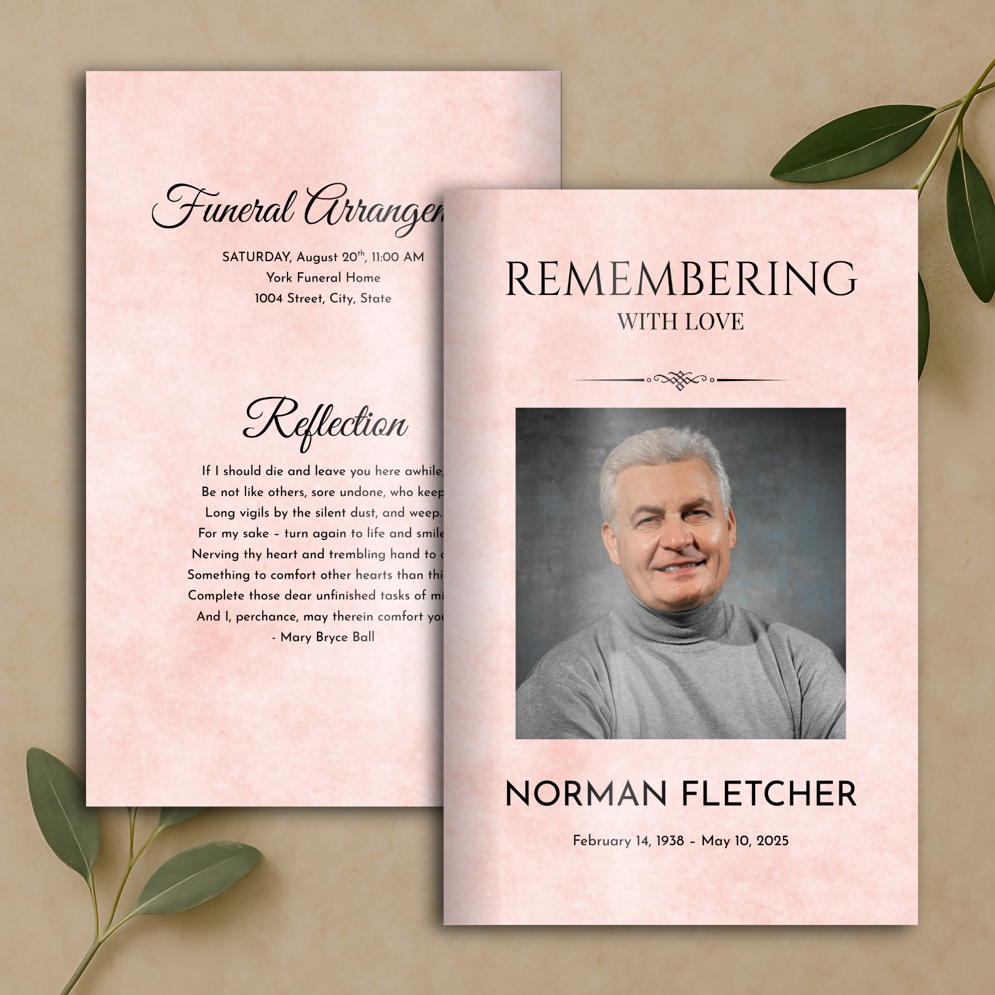 Blush Scroll Funeral Program