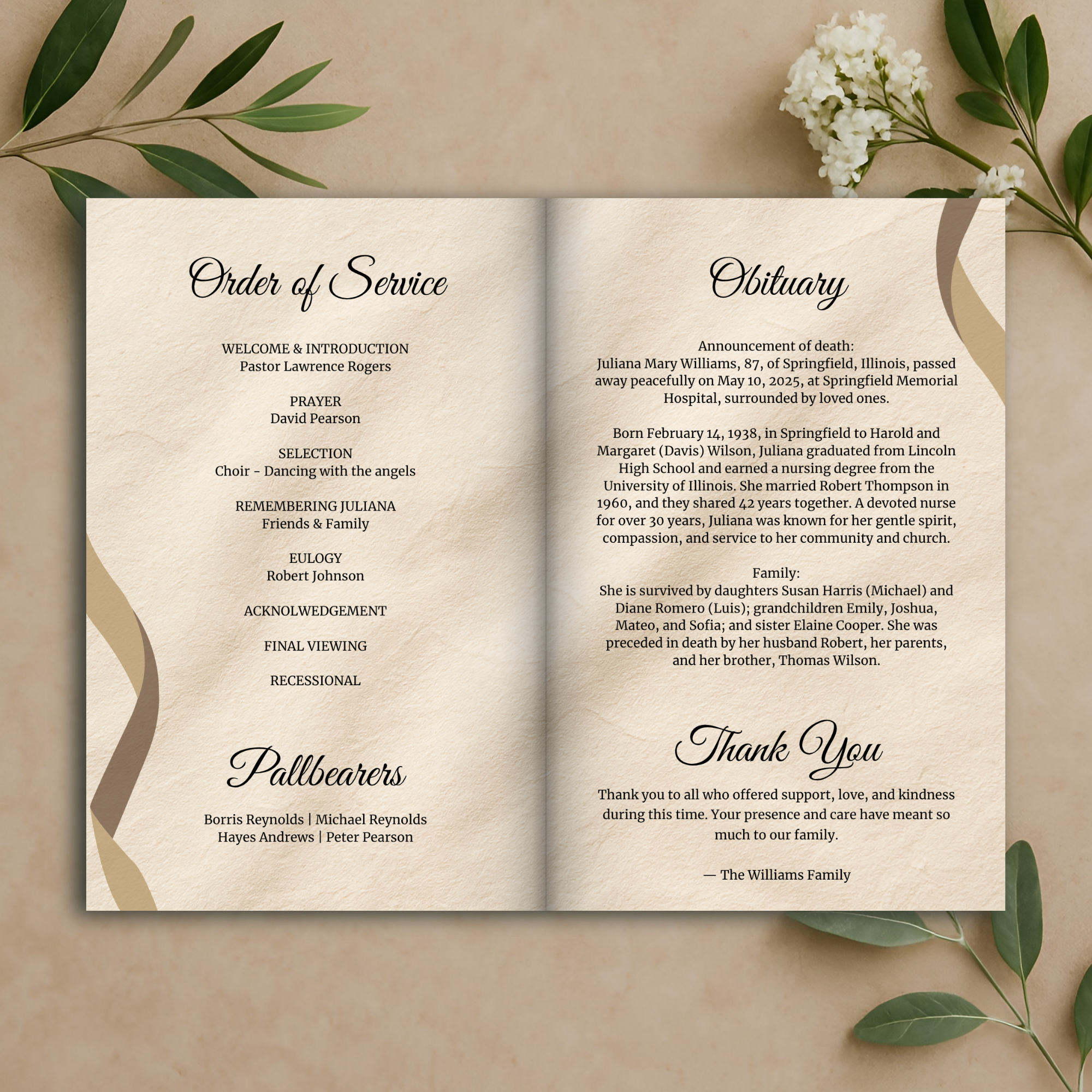 Deco Parchment Funeral Program