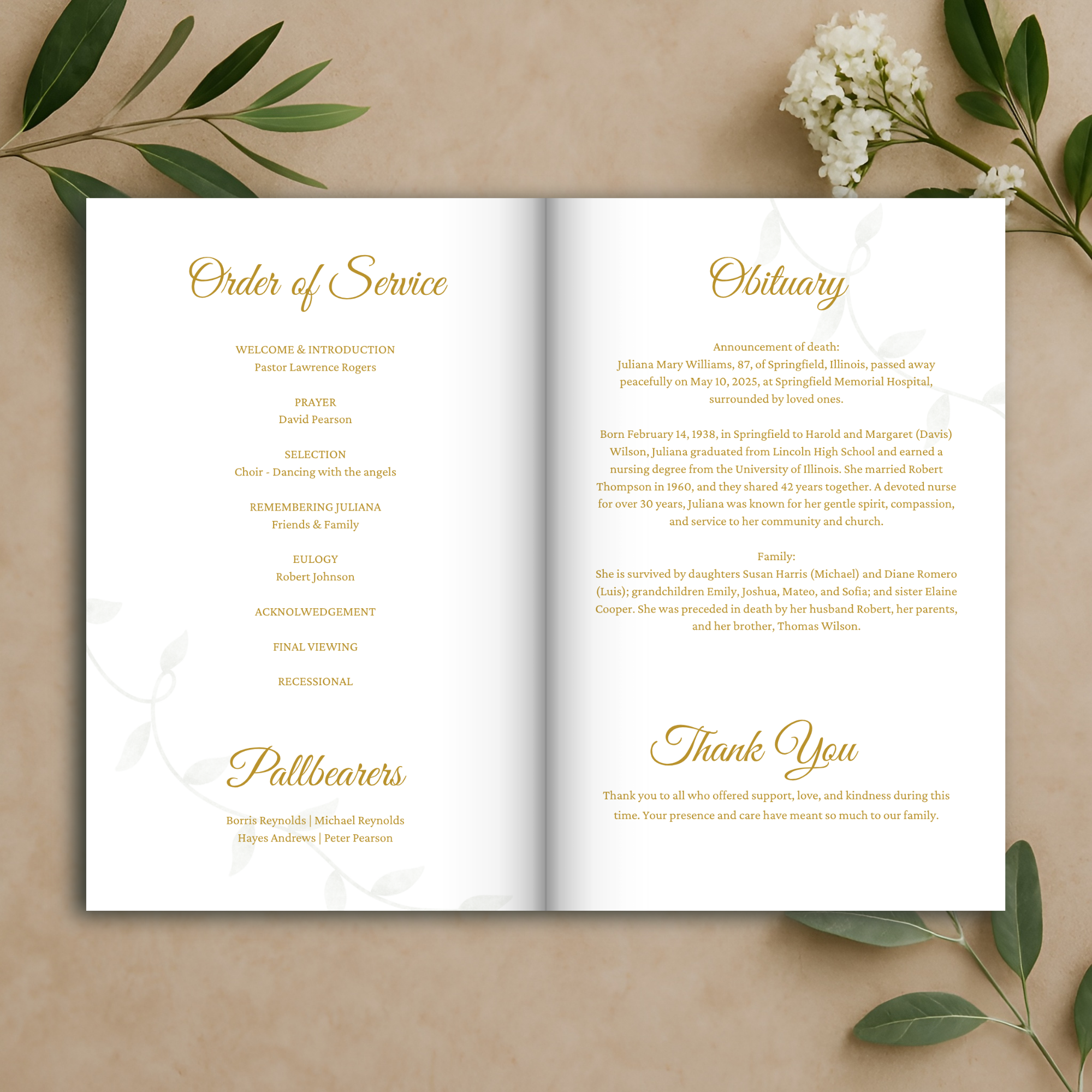 Eternal Bloom Funeral Program