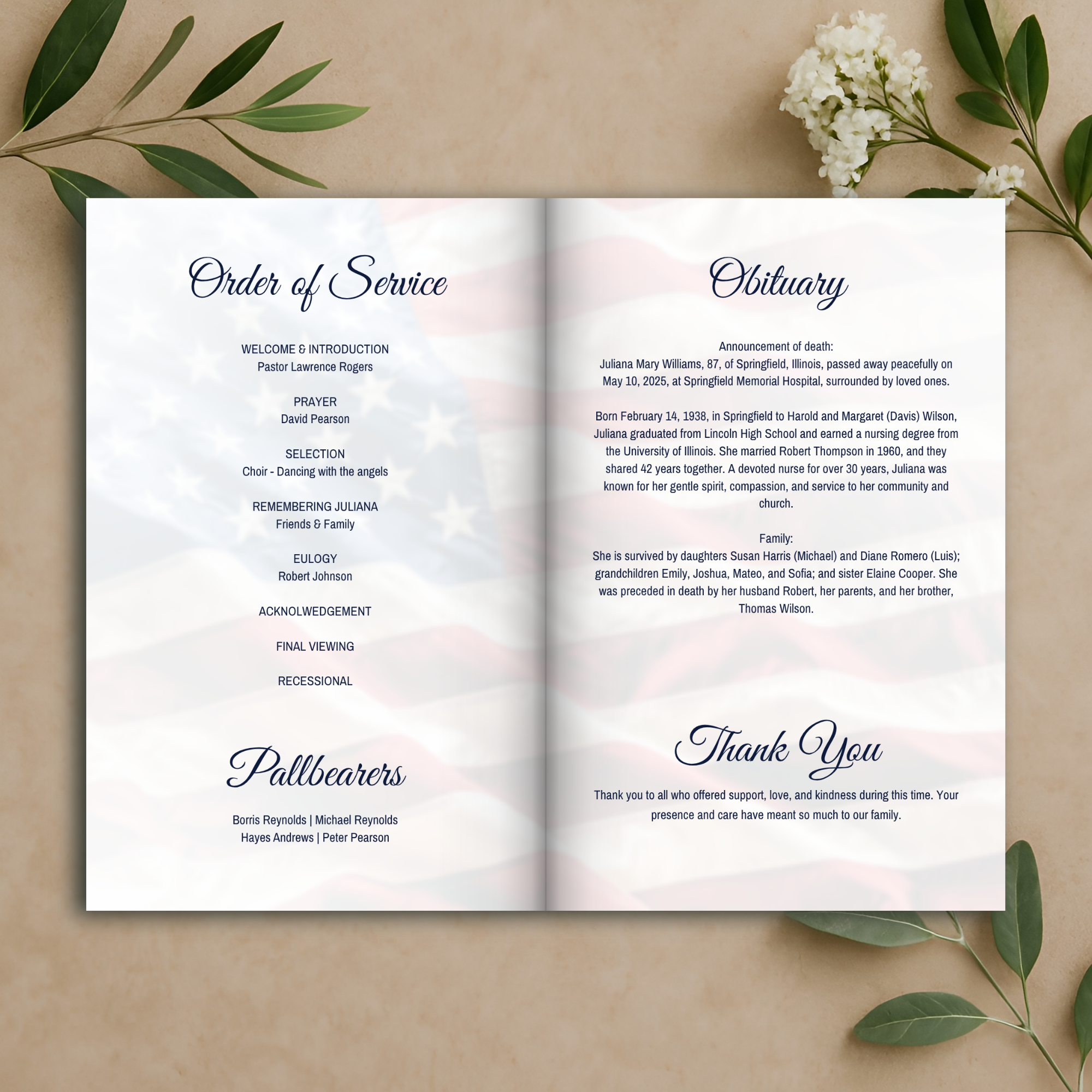 Flag Duty Funeral Program