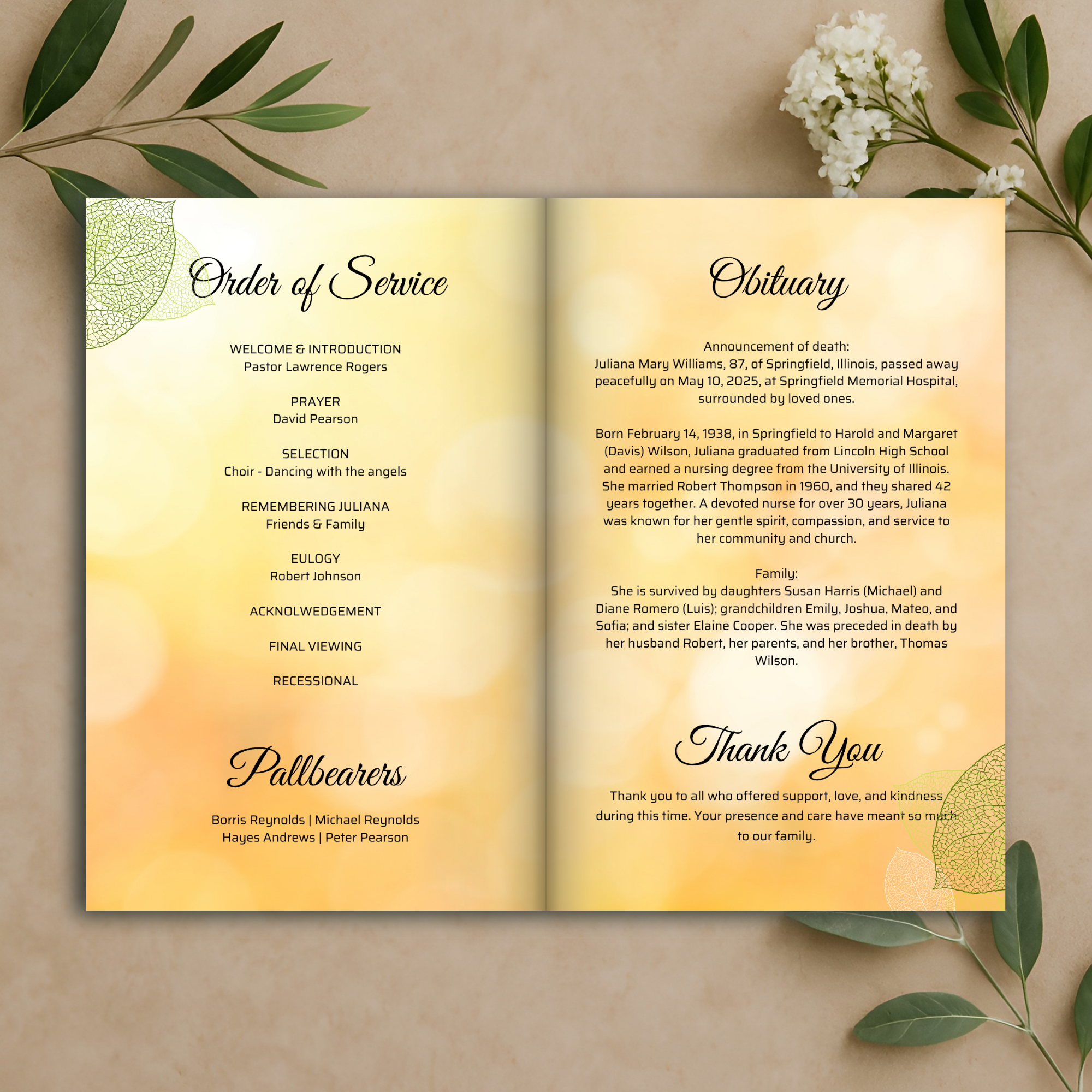 Golden Forever Funeral Program