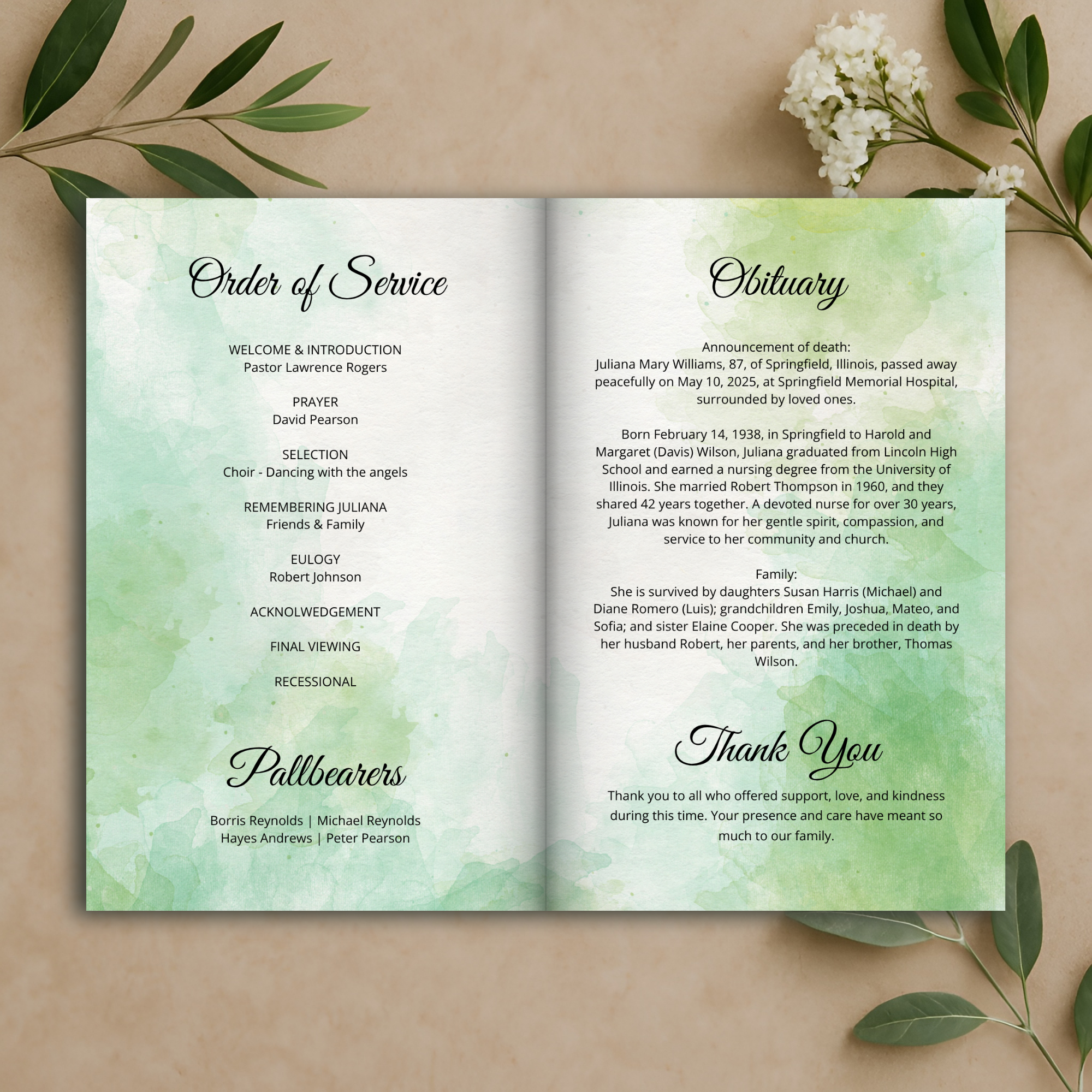 Golden Meadow Funeral Program