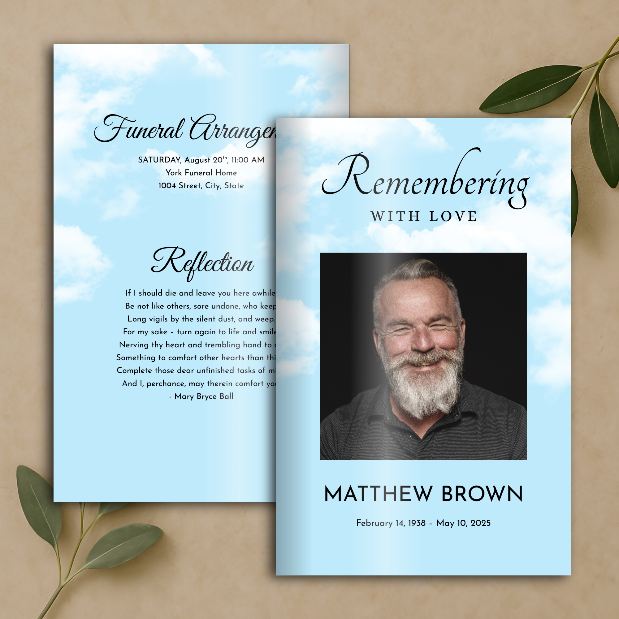 Heavenly Blue Funeral Program