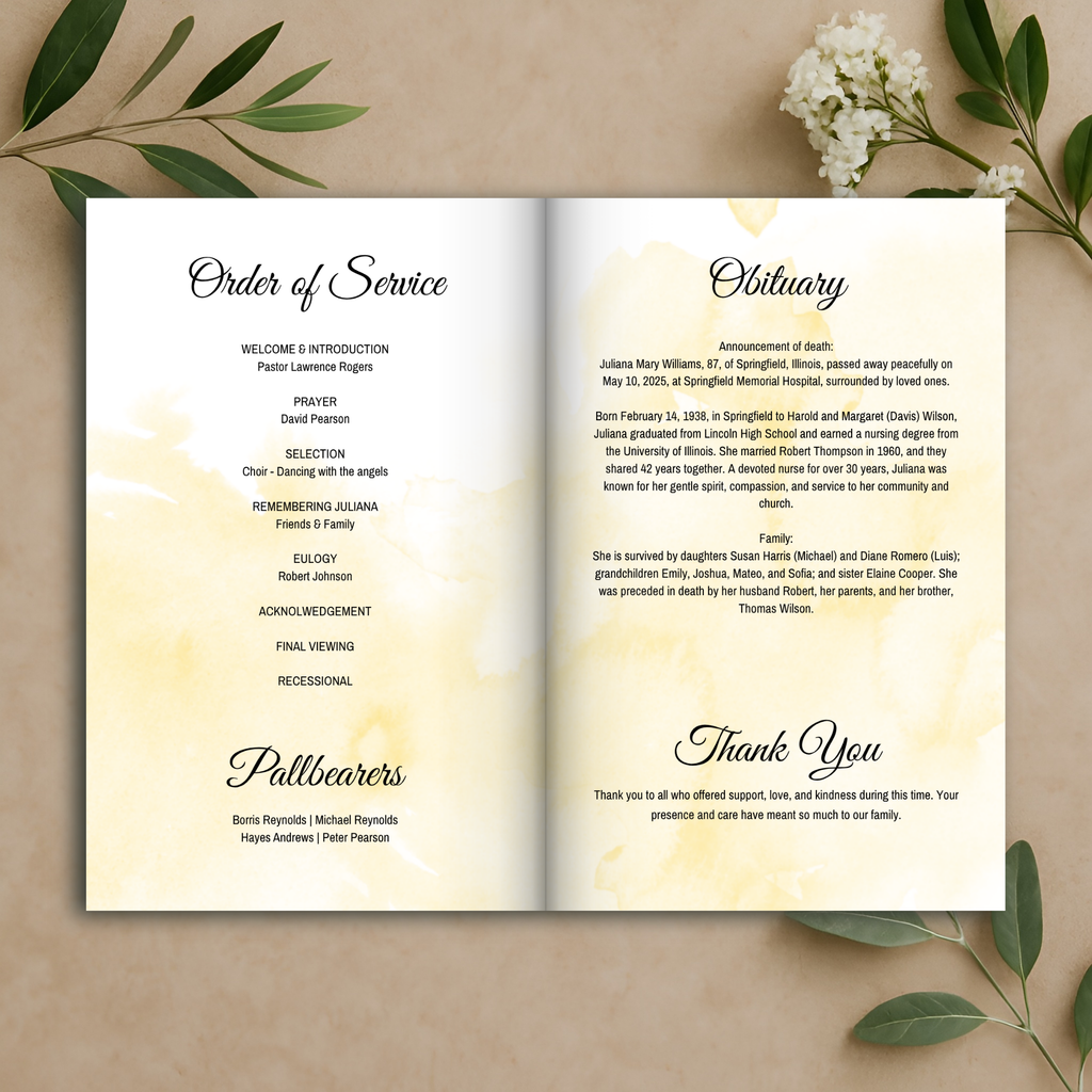 Ivory Garden Funeral Program