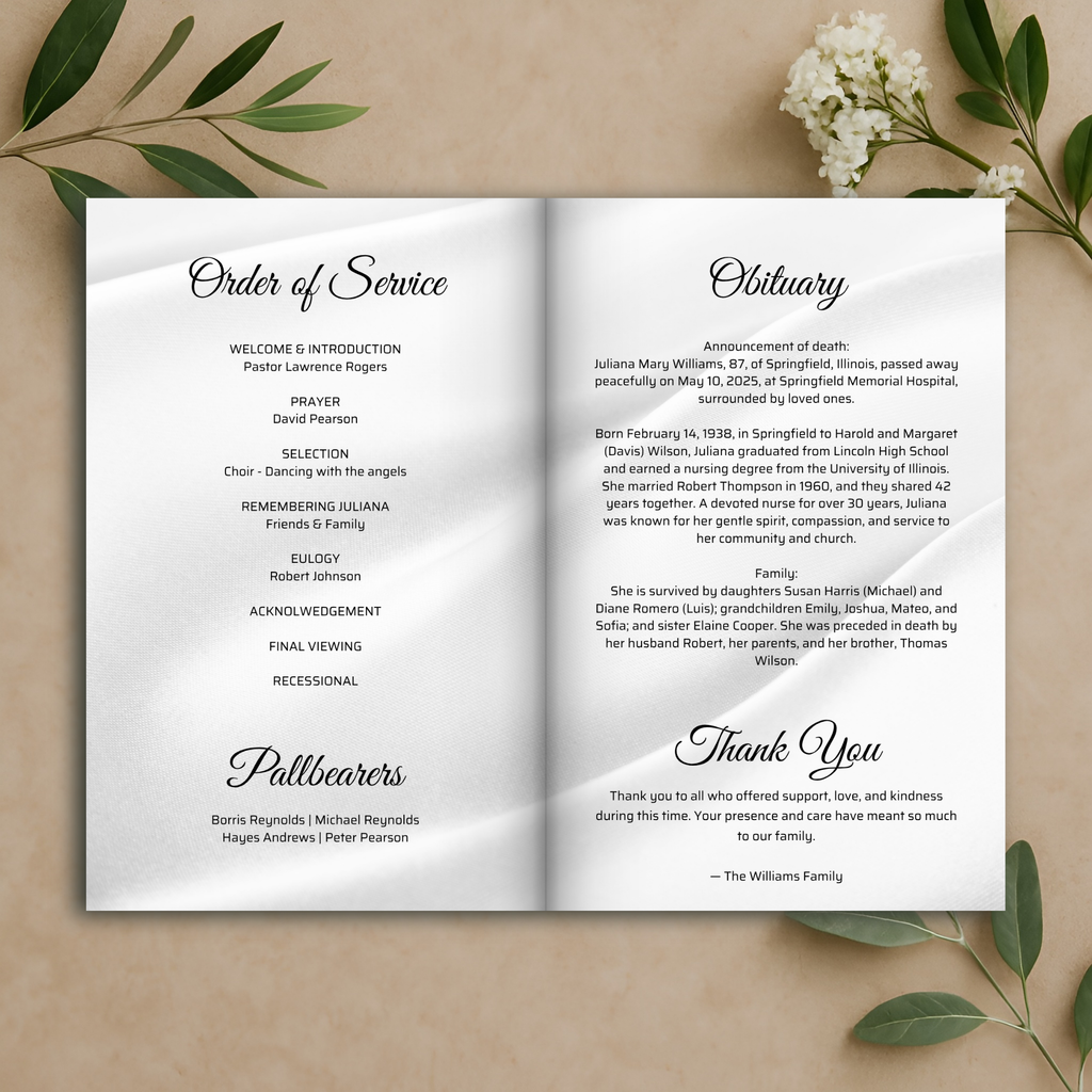 Ivory Legacy Funeral Program