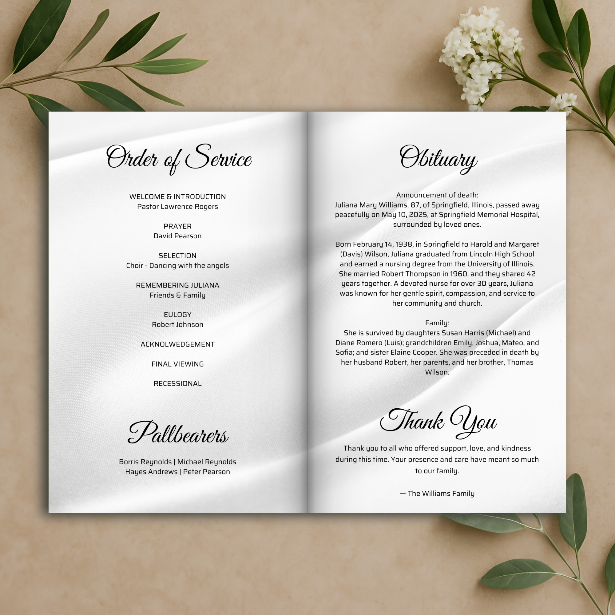 Ivory Legacy Funeral Program