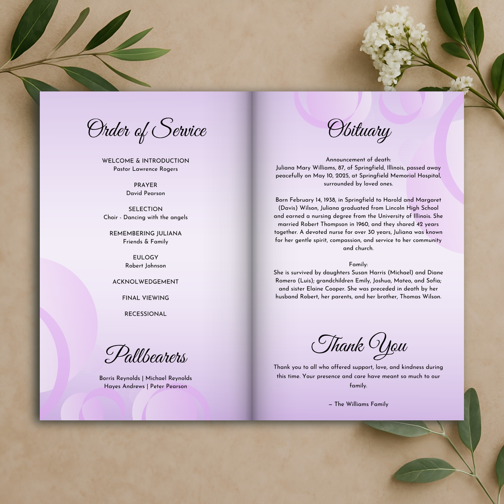 Lavender Heirloom Funeral Program