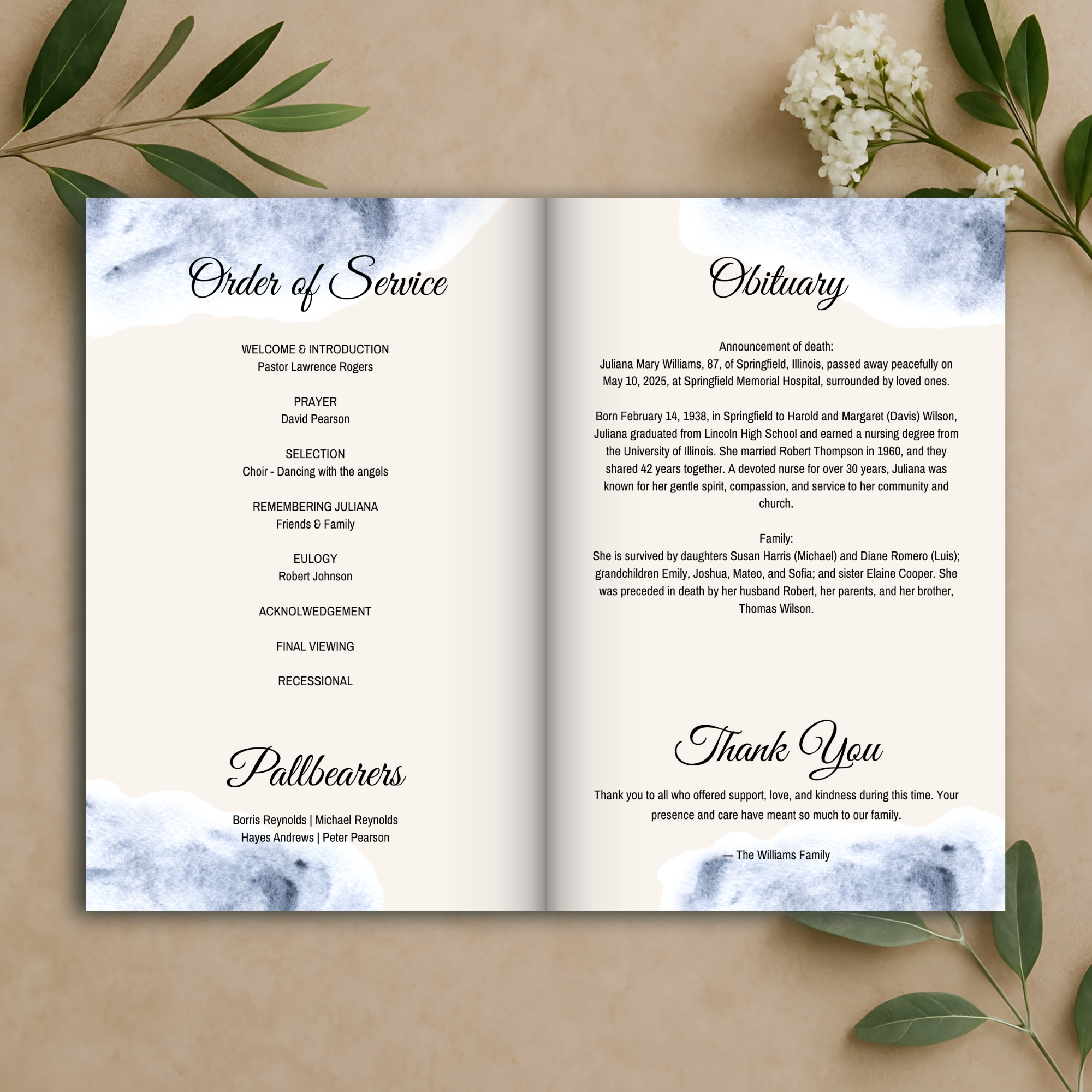Marble Grace Funeral Program