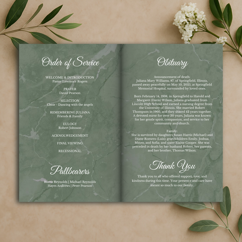 Marble Sage Funeral Program