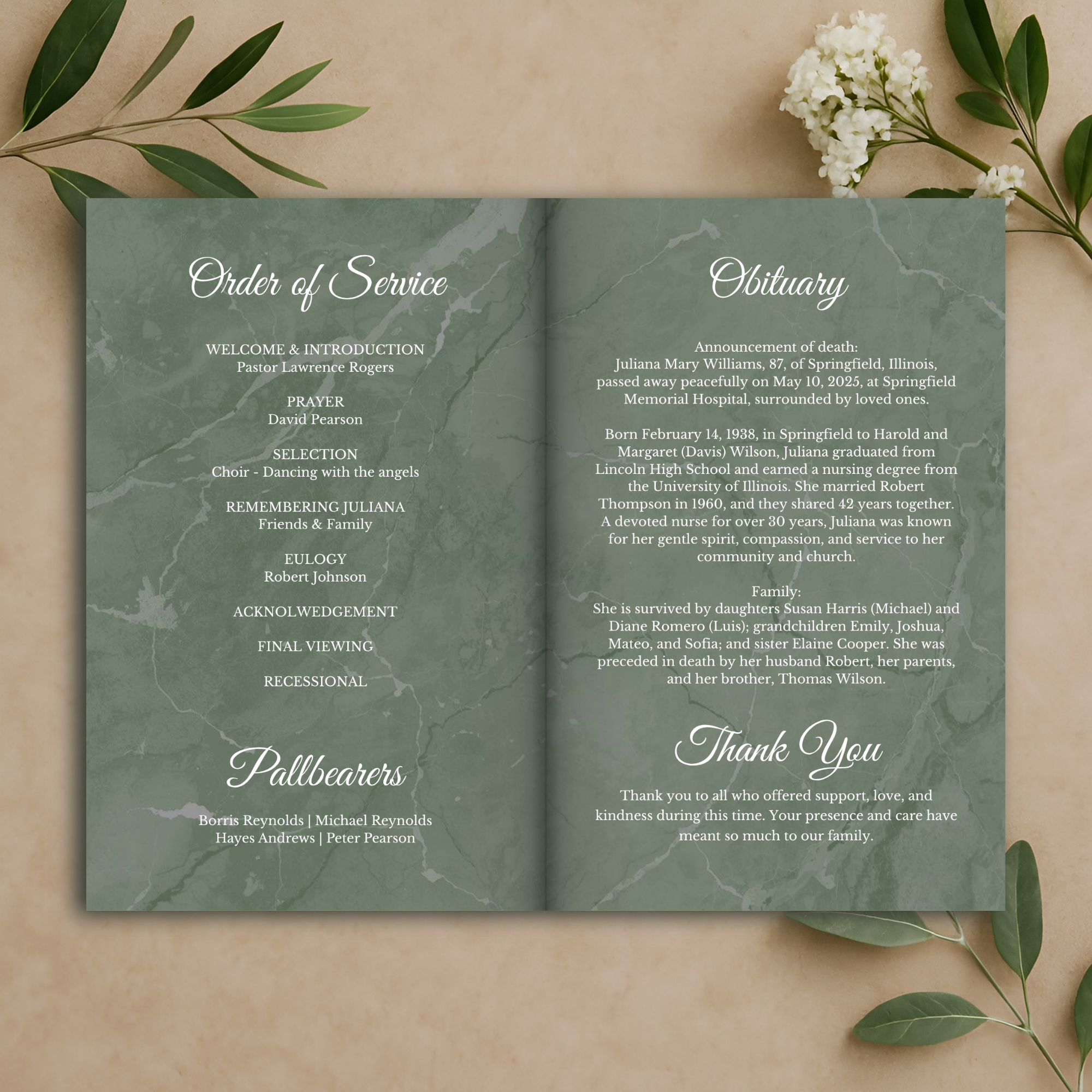Marble Sage Funeral Program