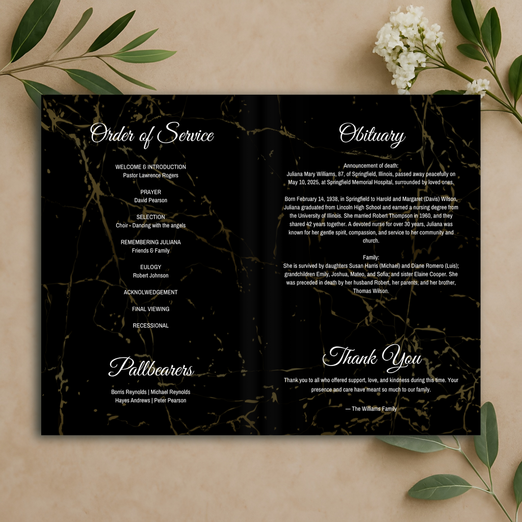 Midnight Elegance Funeral Program