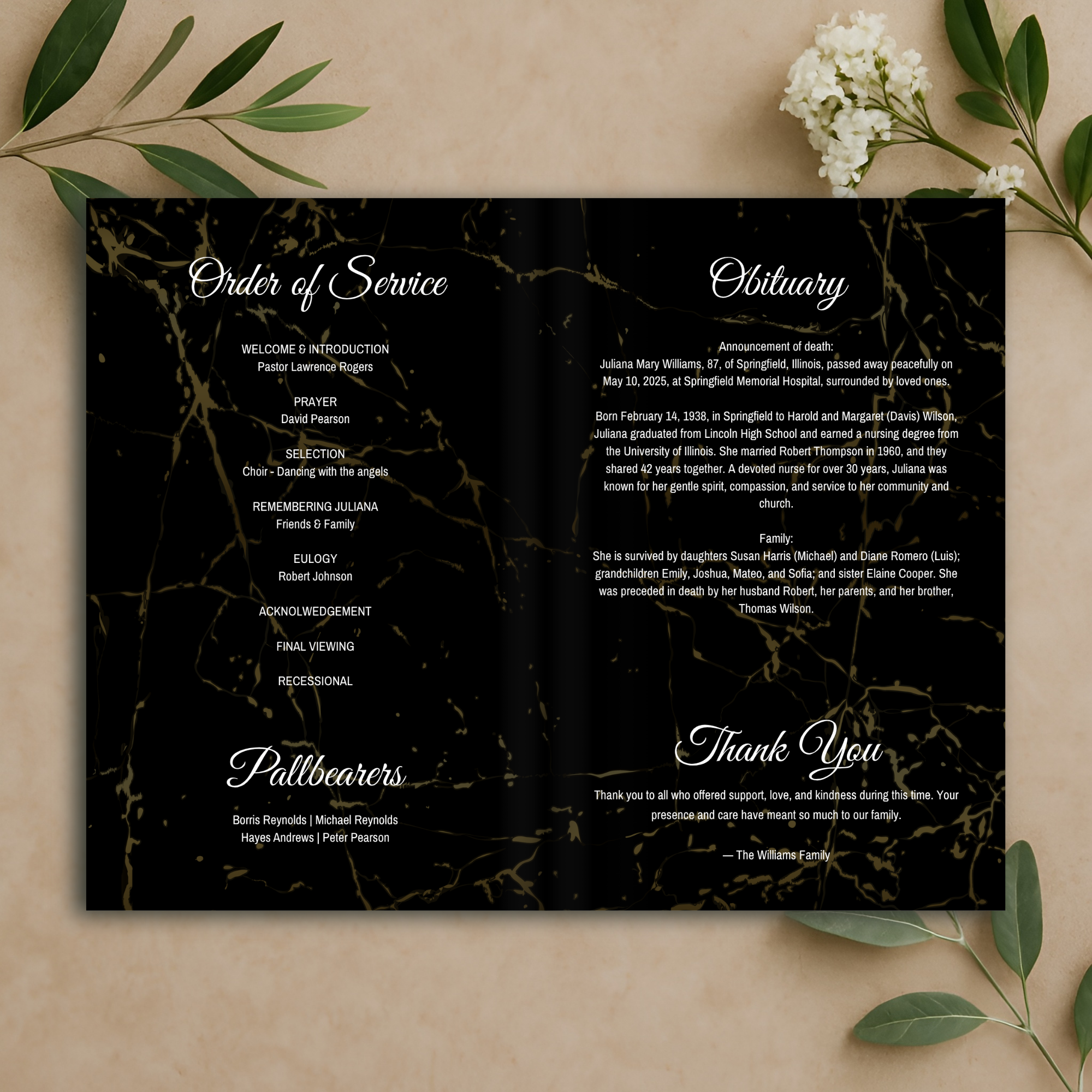 Midnight Elegance Funeral Program