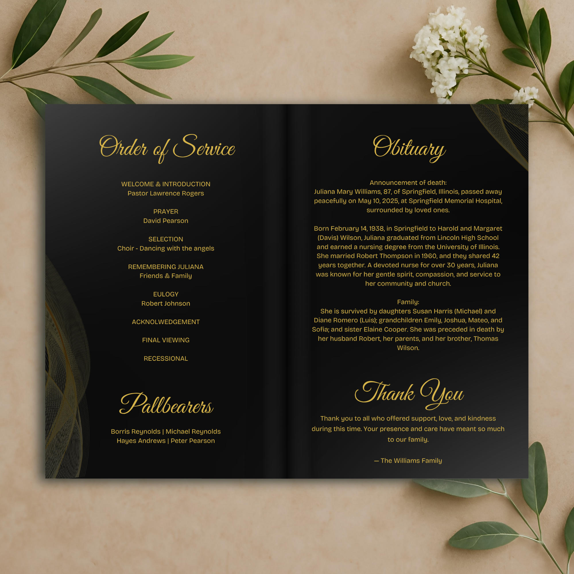 Midnight Regal Funeral Program