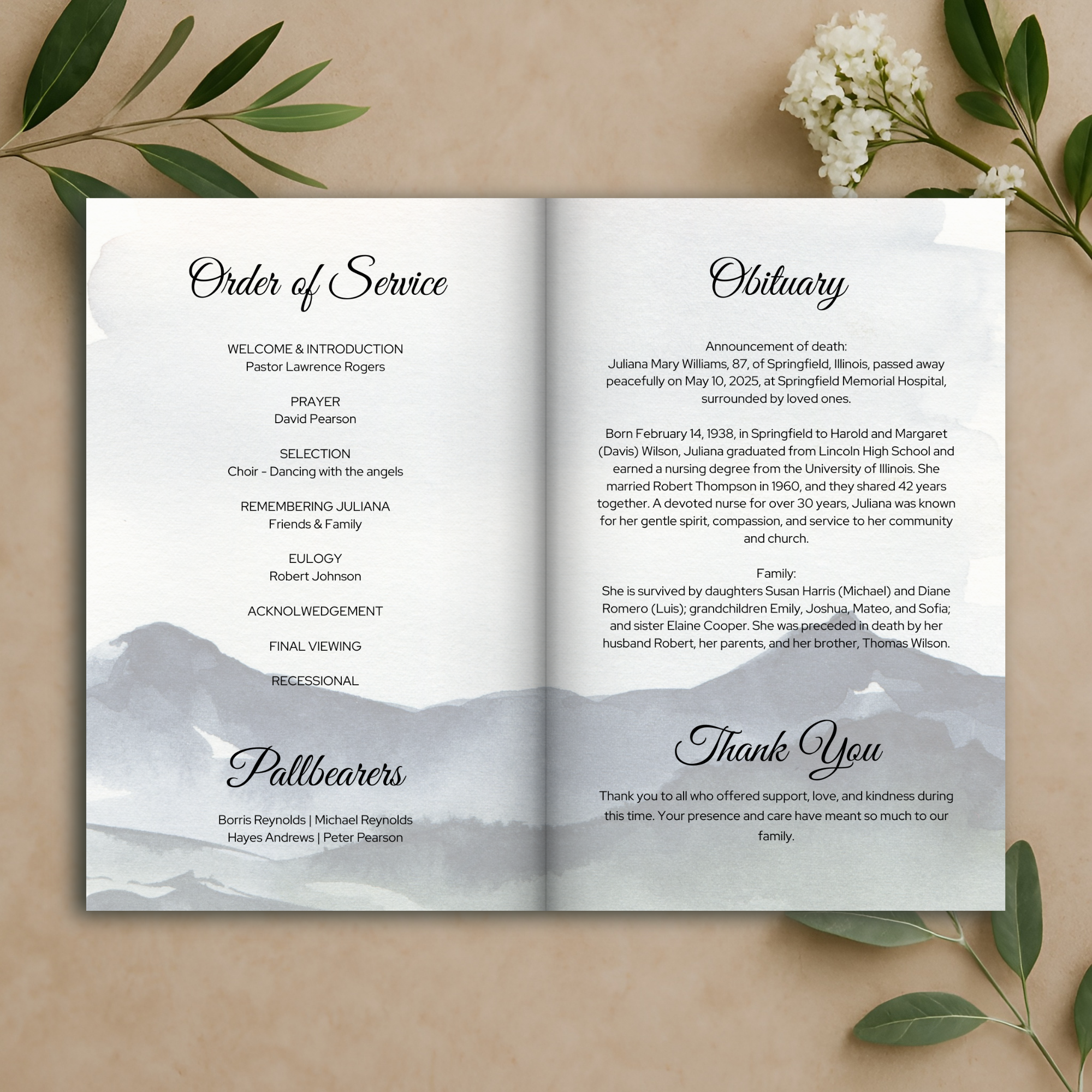 Mountain Solace Funeral Program