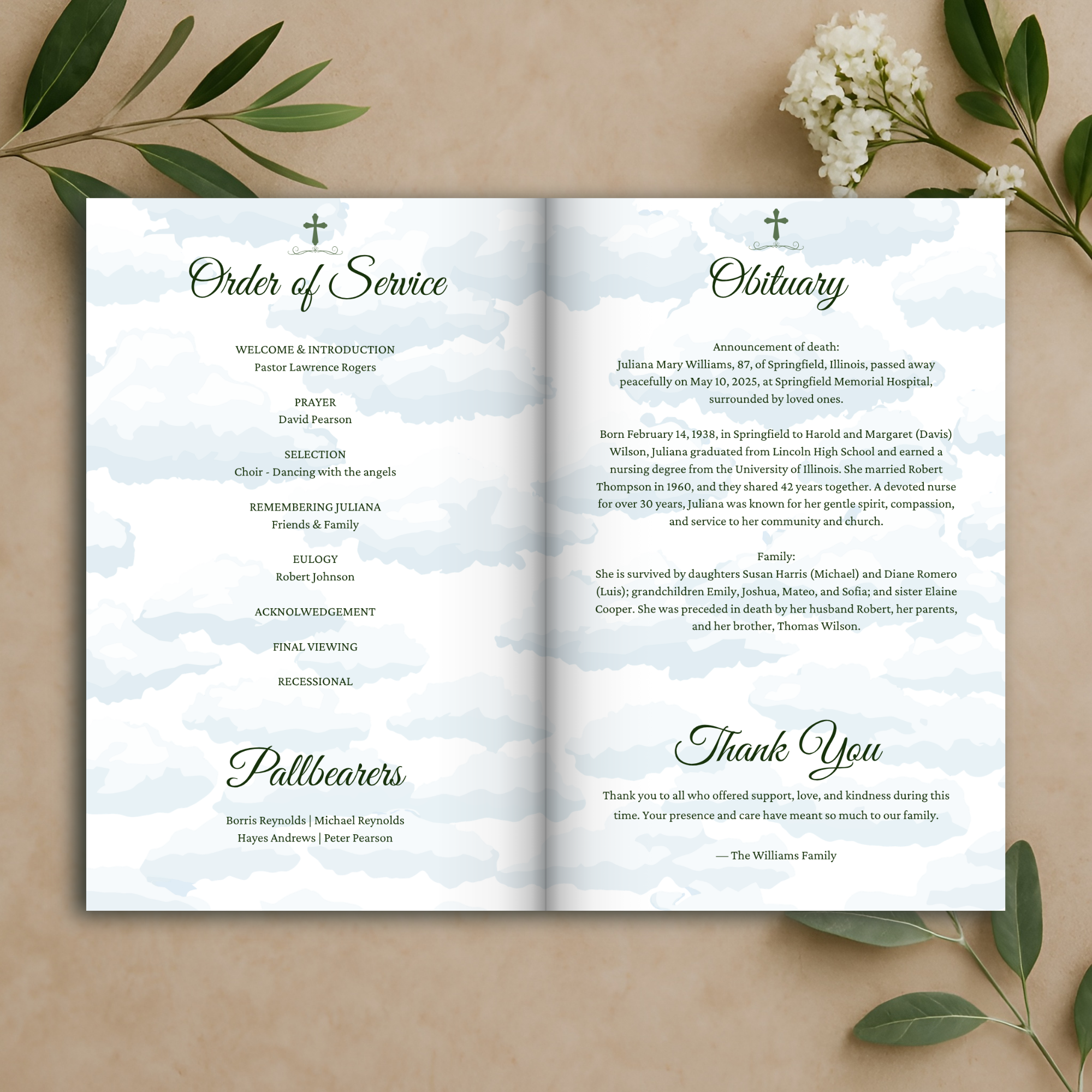Olive Blessing Funeral Program