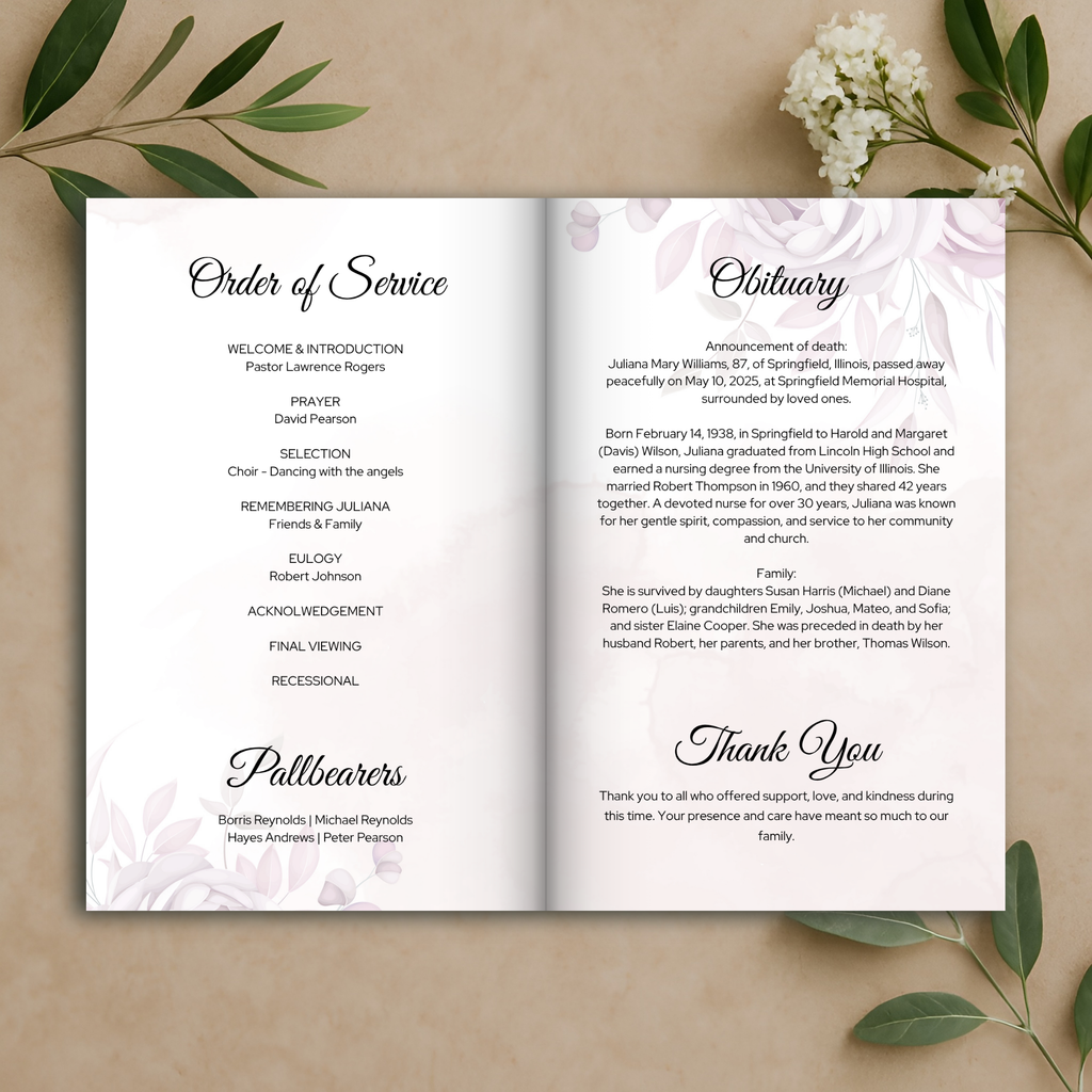 Pastel Bloom Funeral Program