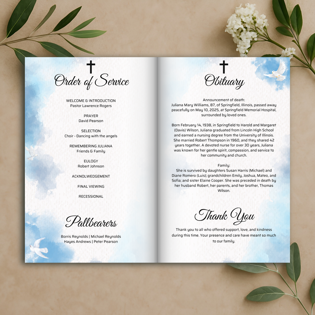 Peaceful Dove Funeral Program