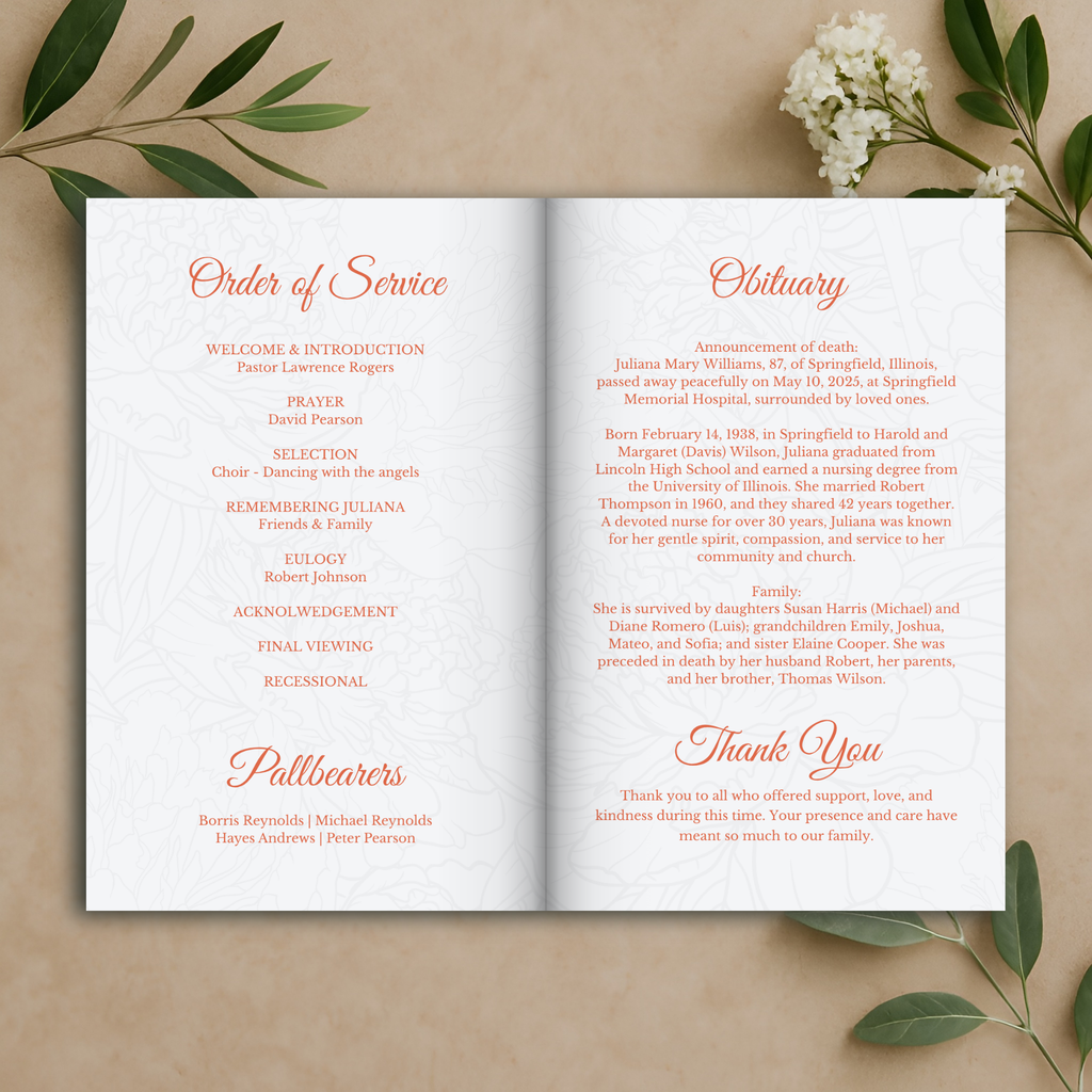 Peach Forever Funeral Program