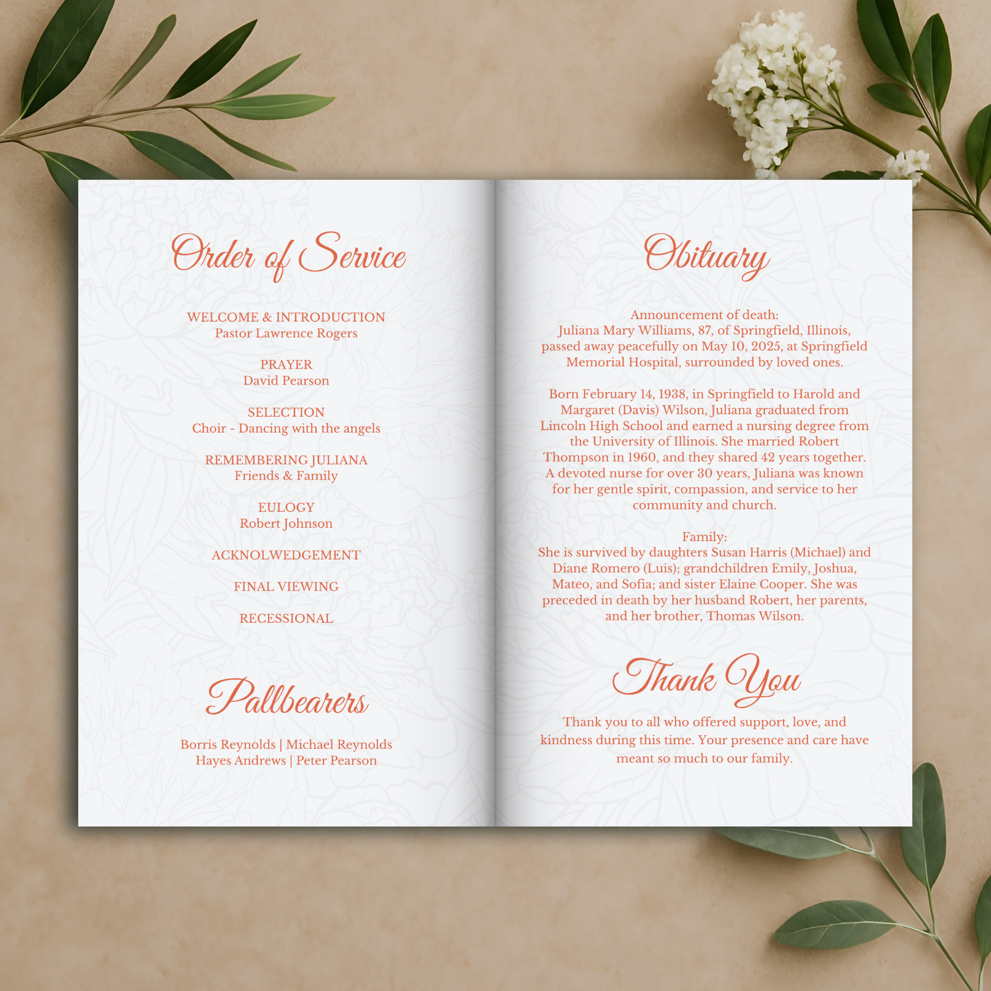 Peach Forever Funeral Program