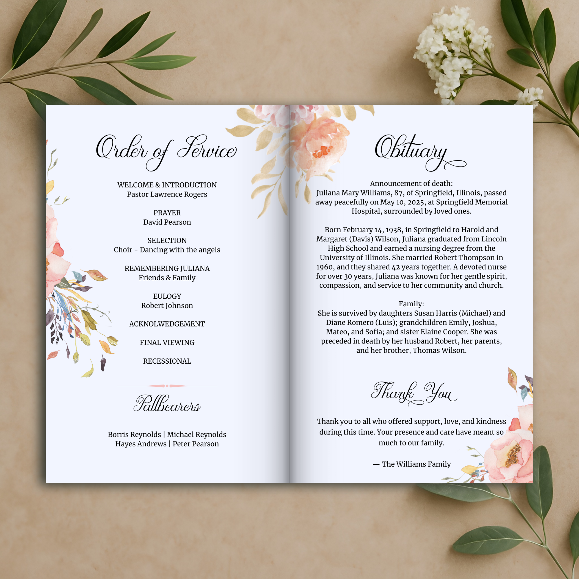 Garden Funeral Program