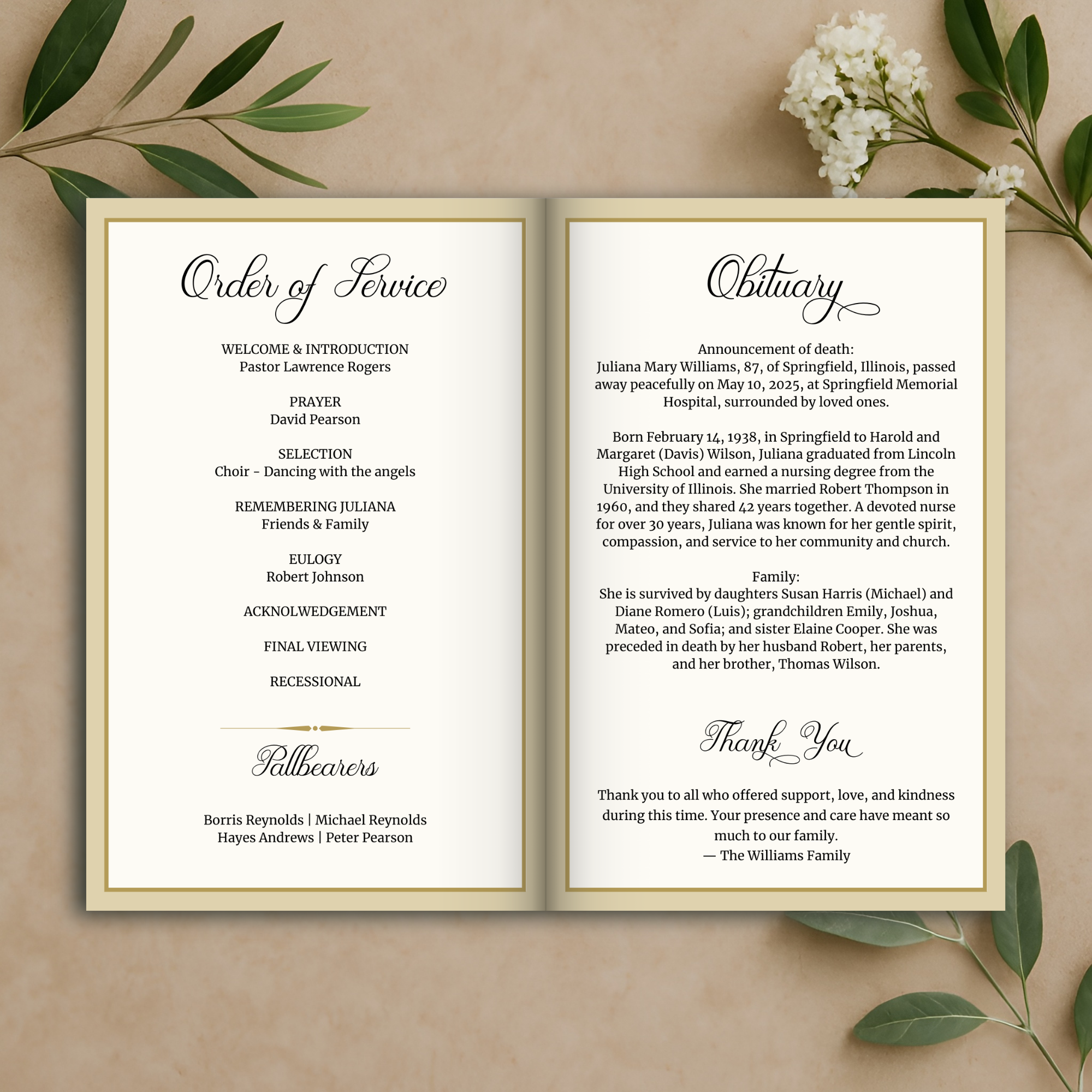 Heirloom Funeral Program