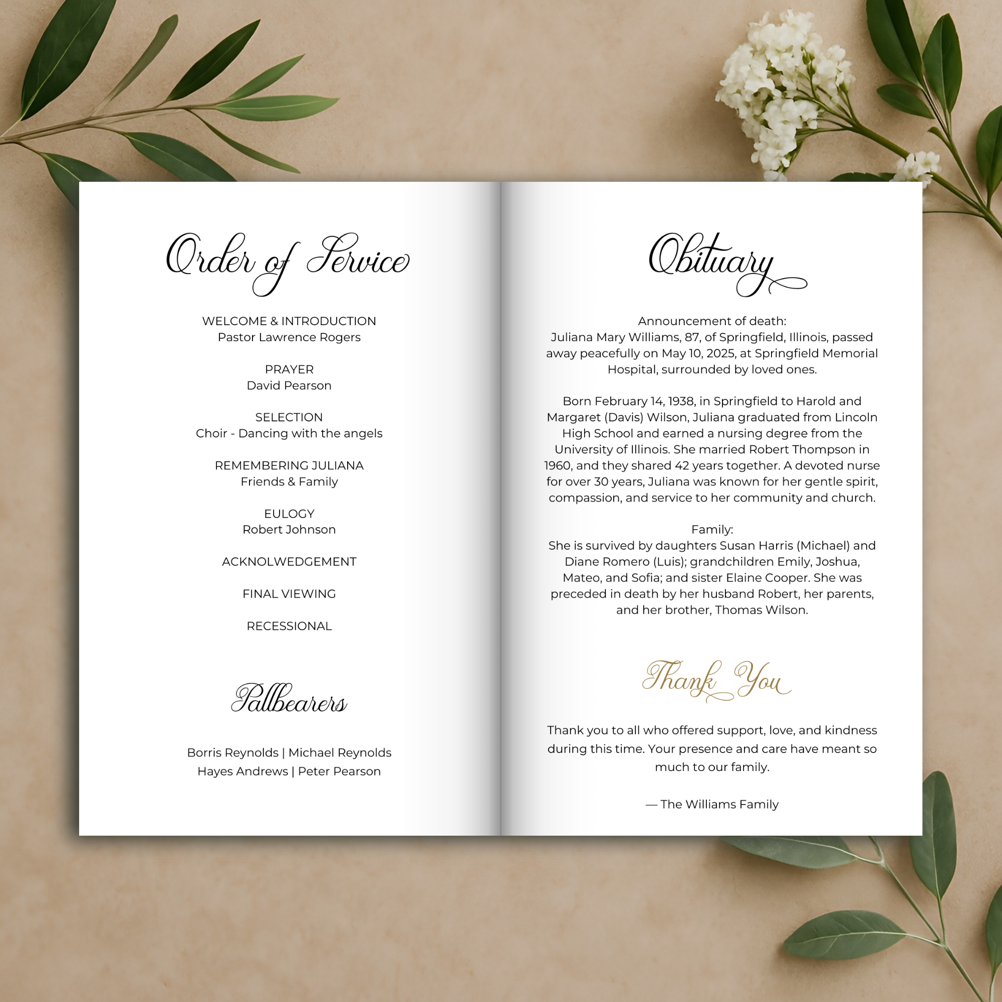 Refined Funeral Program