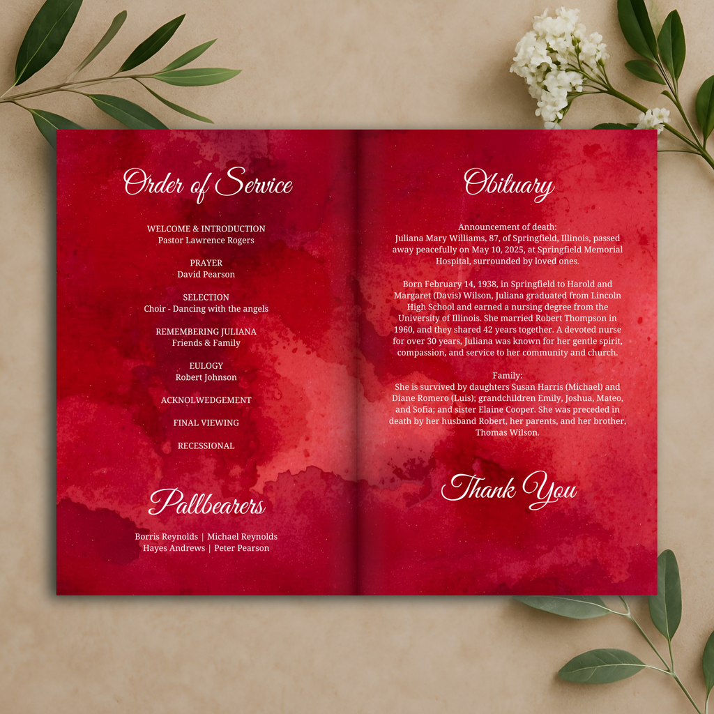 Ruby Remembrance Funeral Program