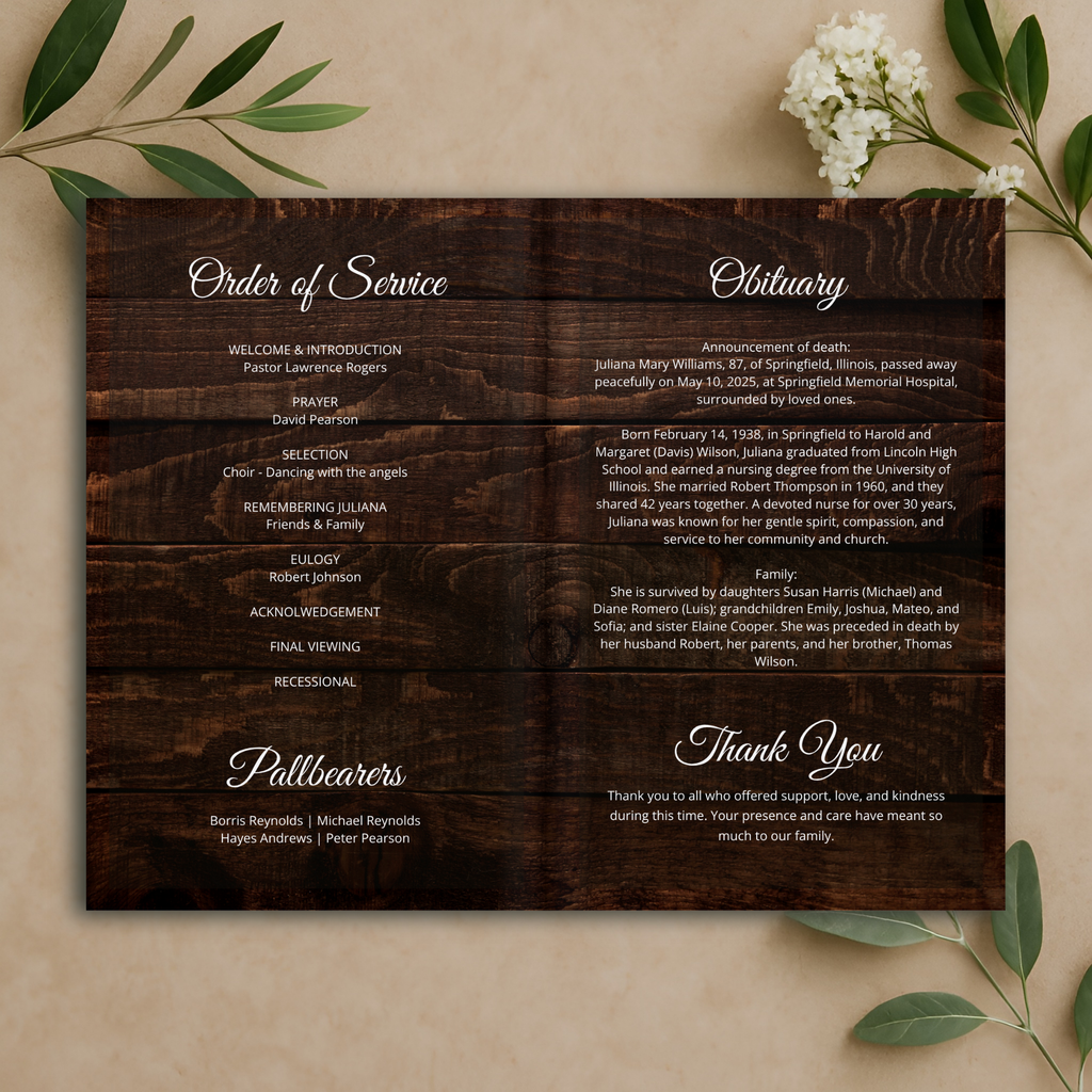 Rustic Memory Funeral Program