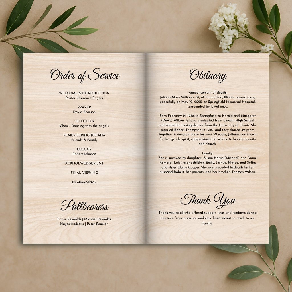 Rustic Vine Funeral Program