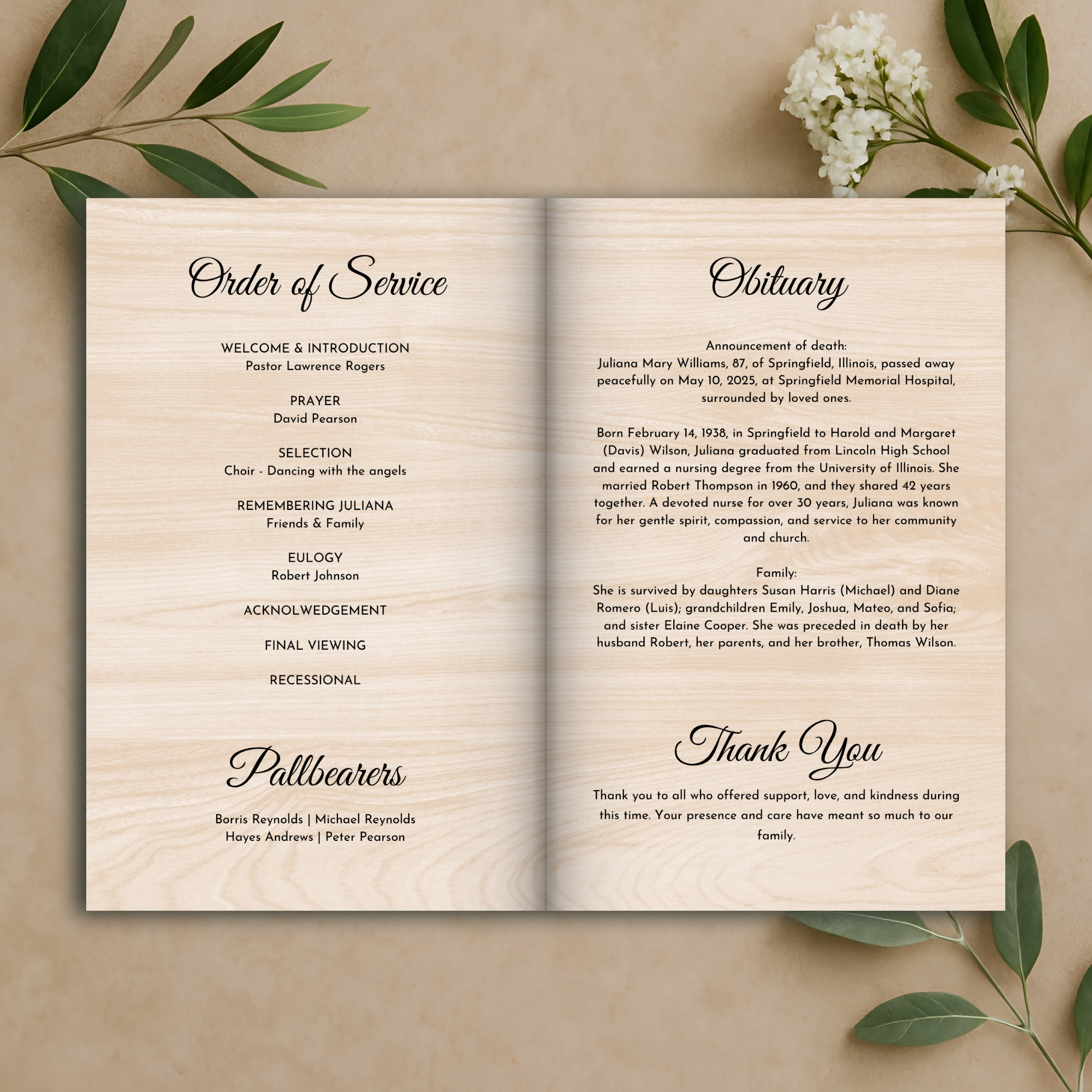 Rustic Vine Funeral Program