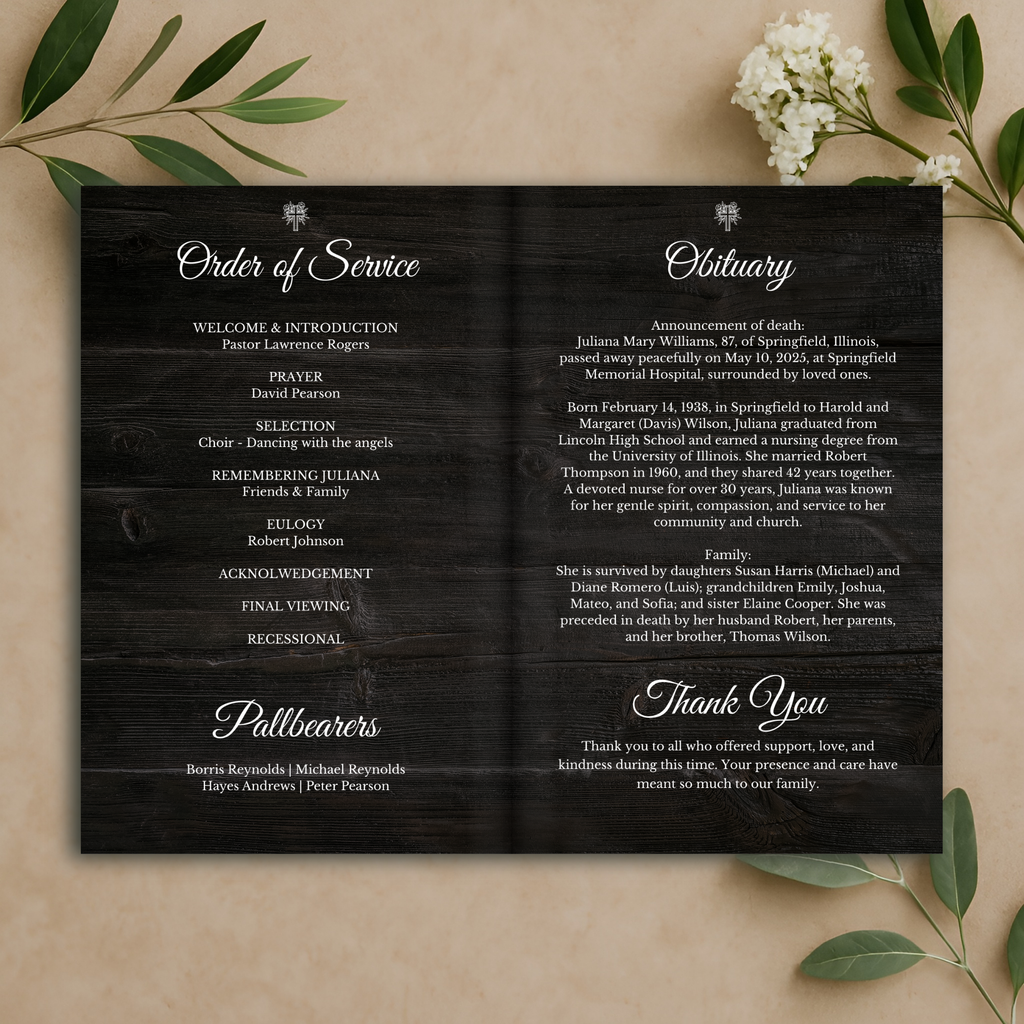Sacred Wood Funeral Program