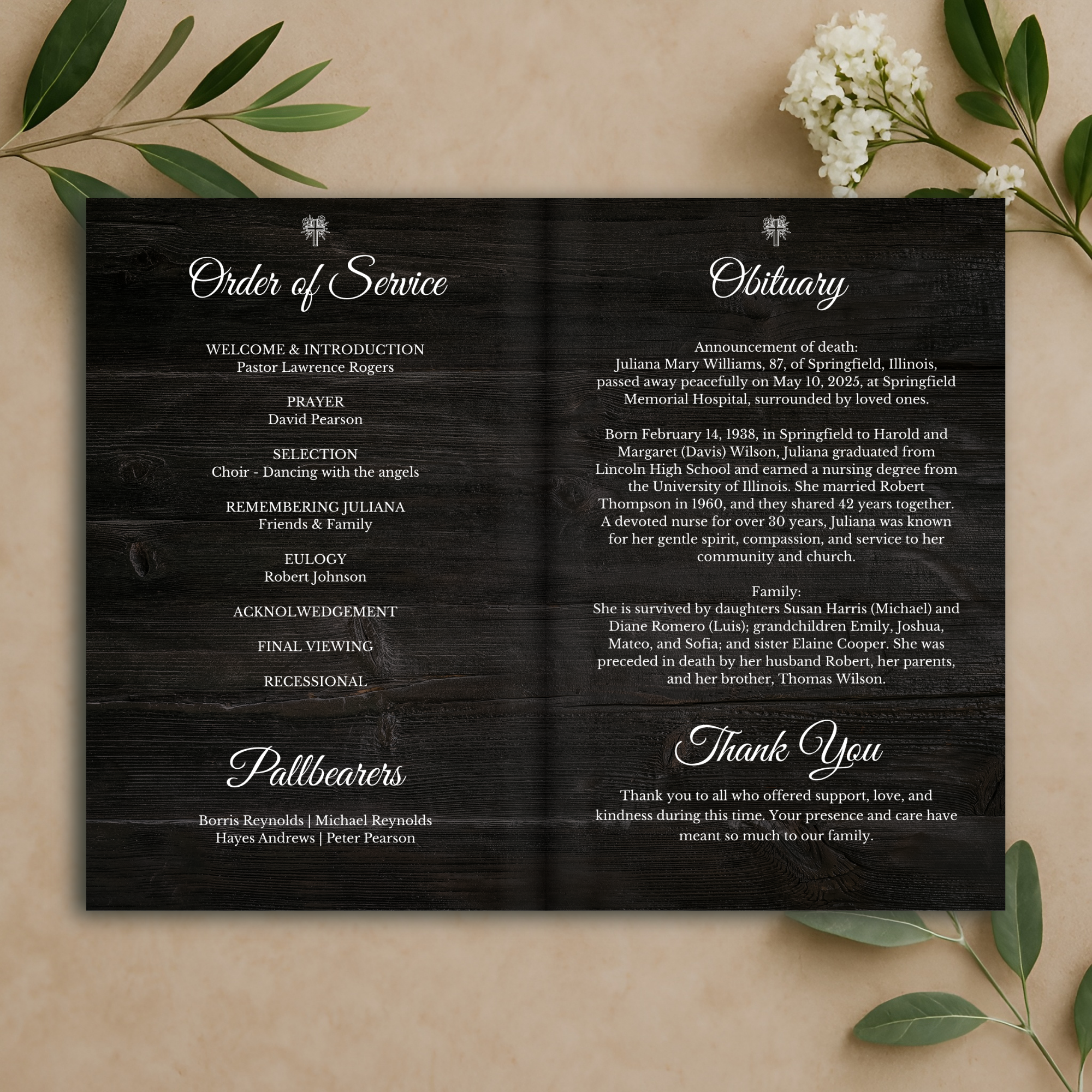 Sacred Wood Funeral Program