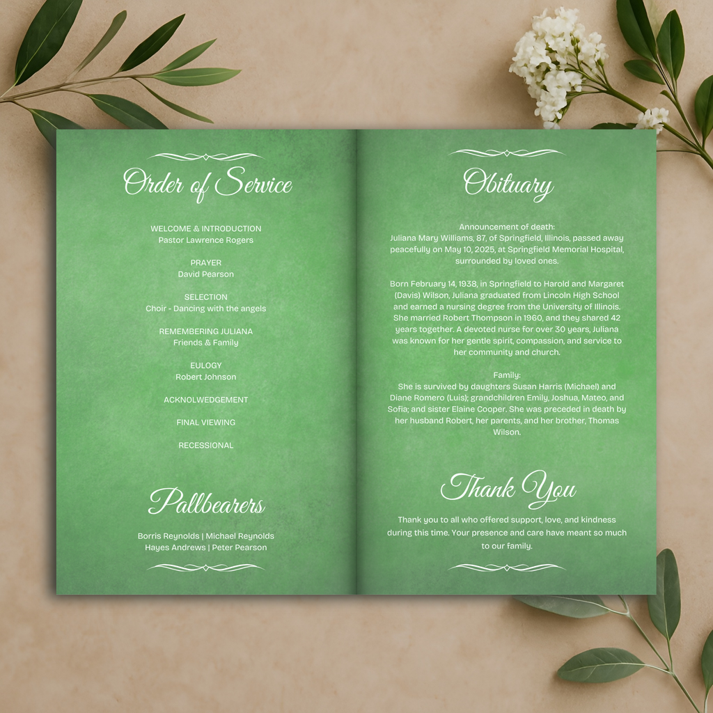 Sage Remembrance Funeral Program