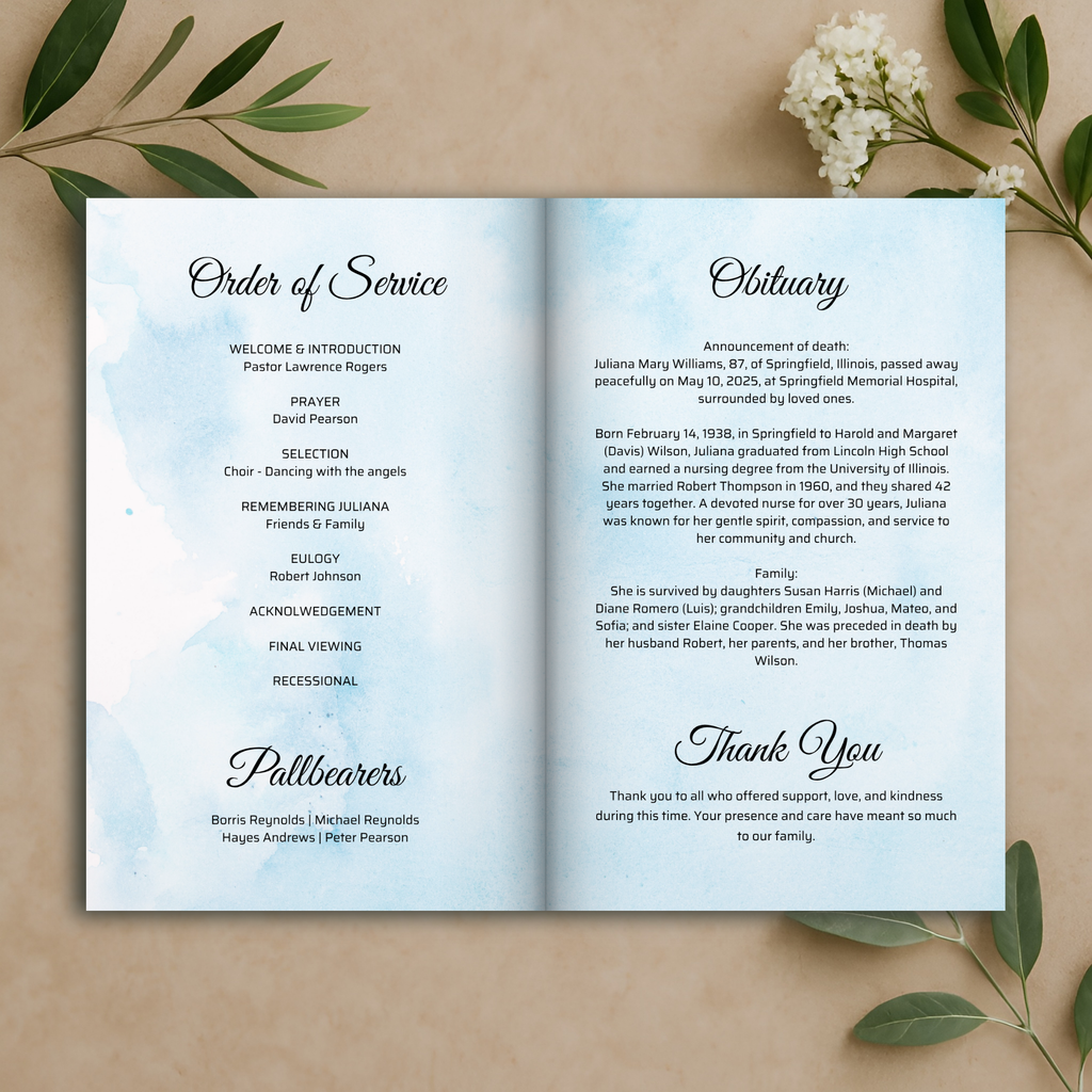 Sky Blossom Funeral Program