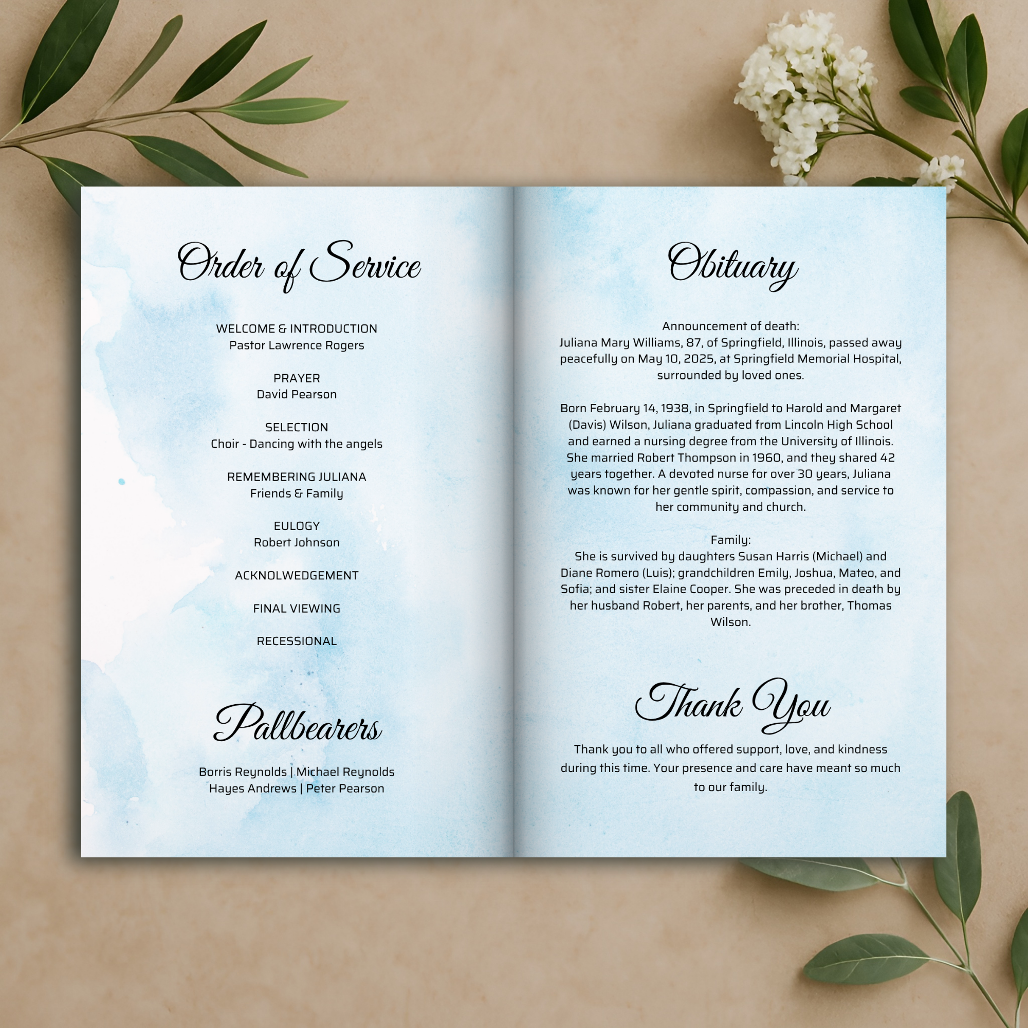 Sky Blossom Funeral Program