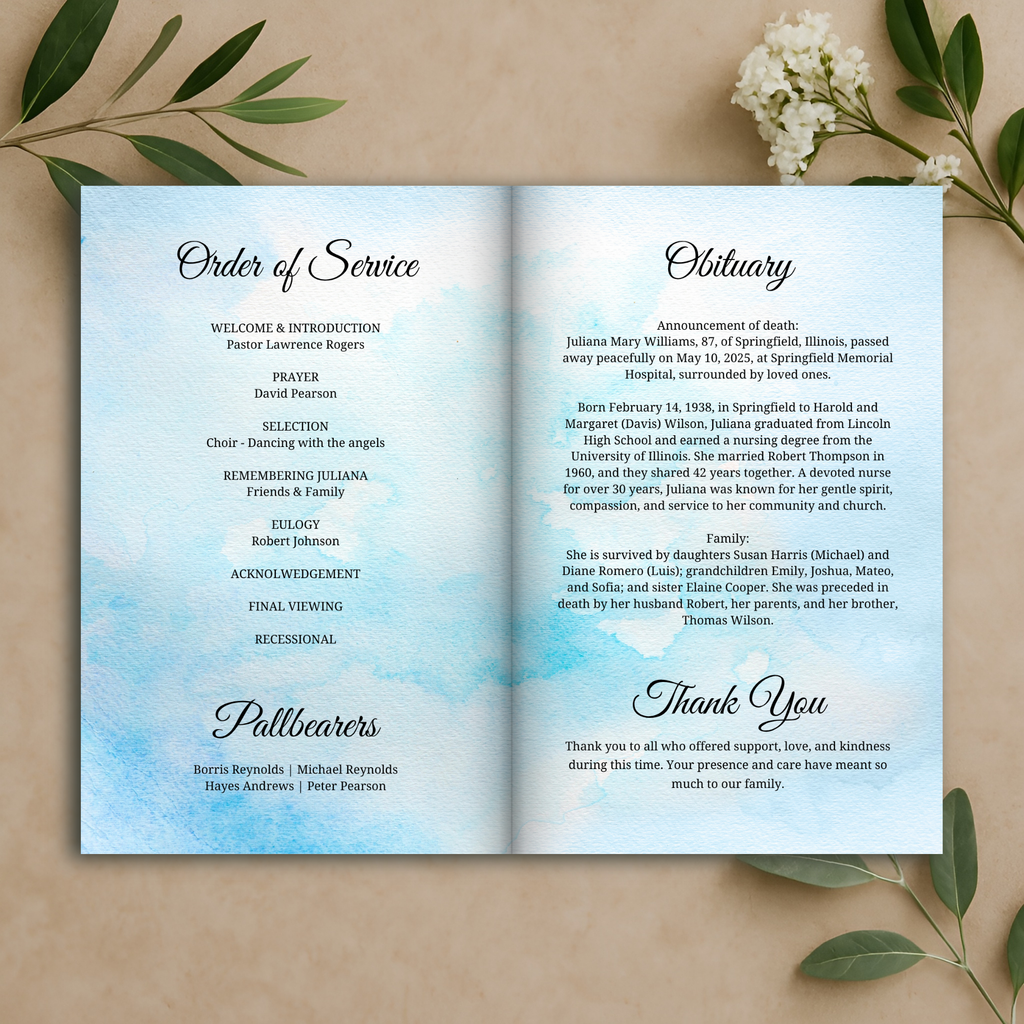 Soft Sky Funeral Program