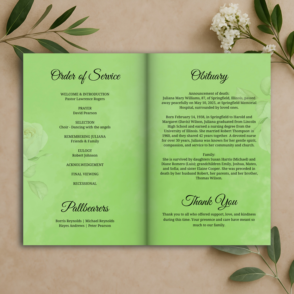 Spring Leaf Funeral Program