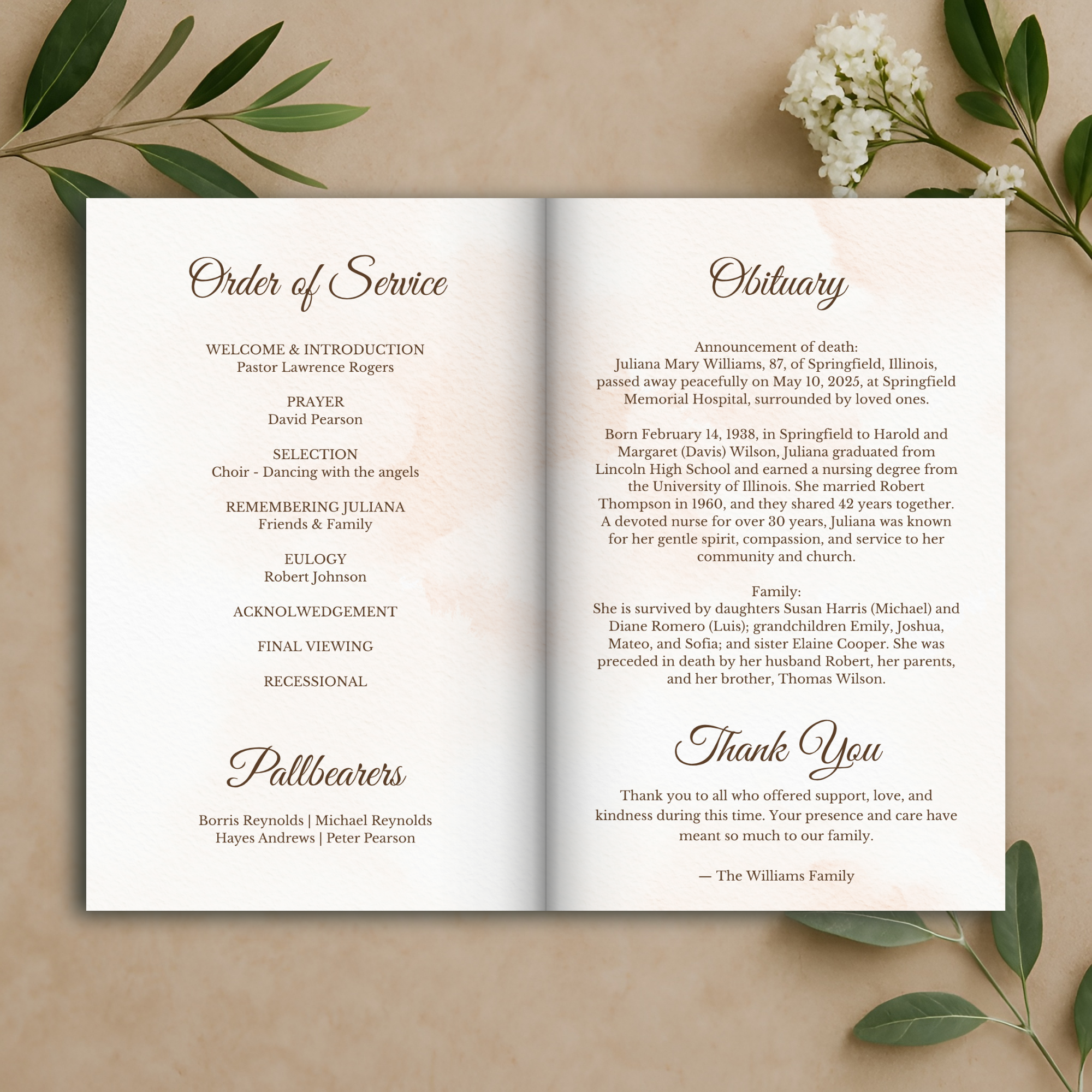 Warm Linen Funeral Program